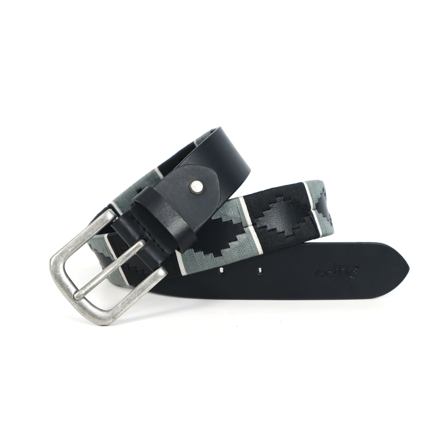 New Premium Leather Grey & Black Webbing Polo Belt and Keyring. LB-863