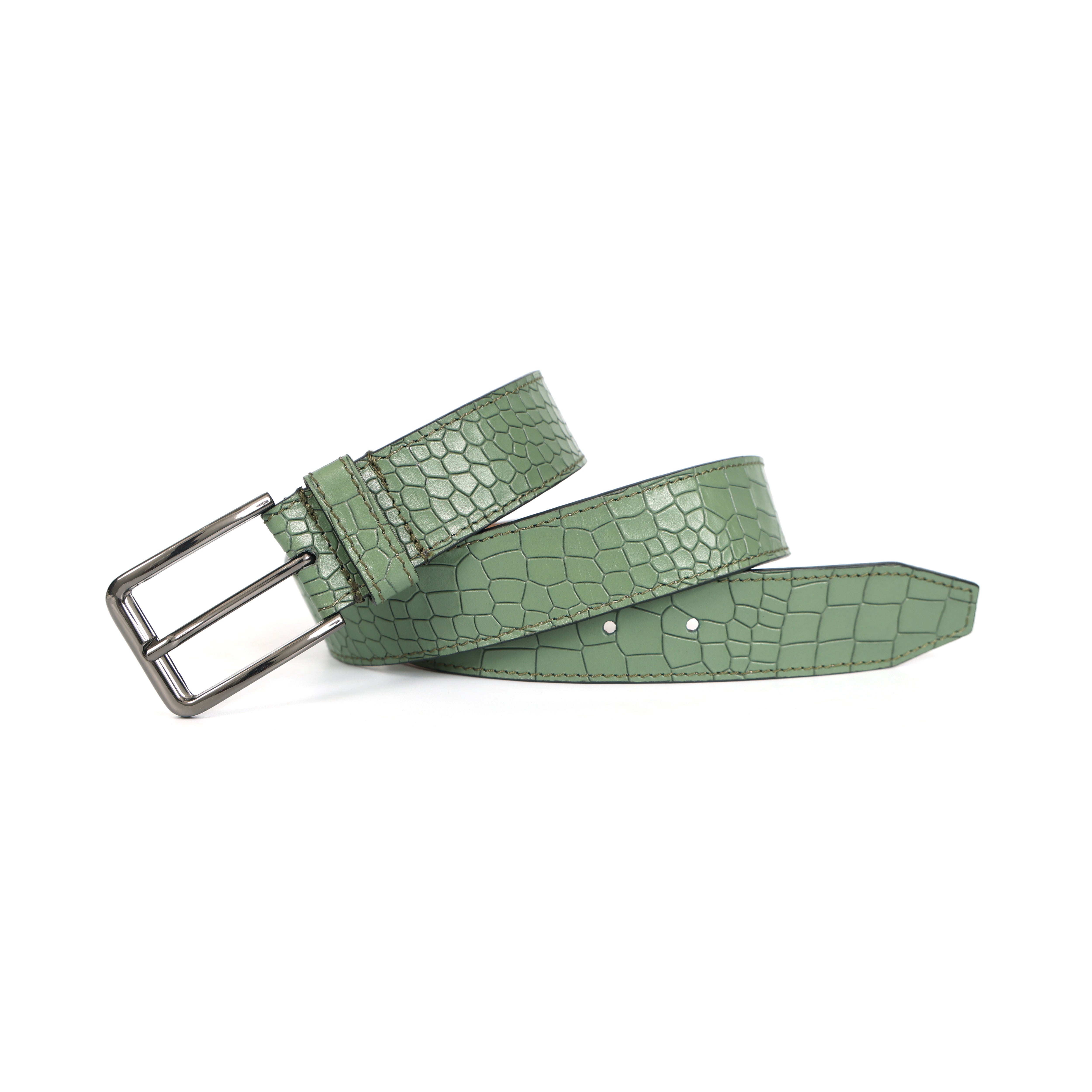 Men Mint Green Crocodile Texture Leather Belt Stylish Adjustable Buckle For Women