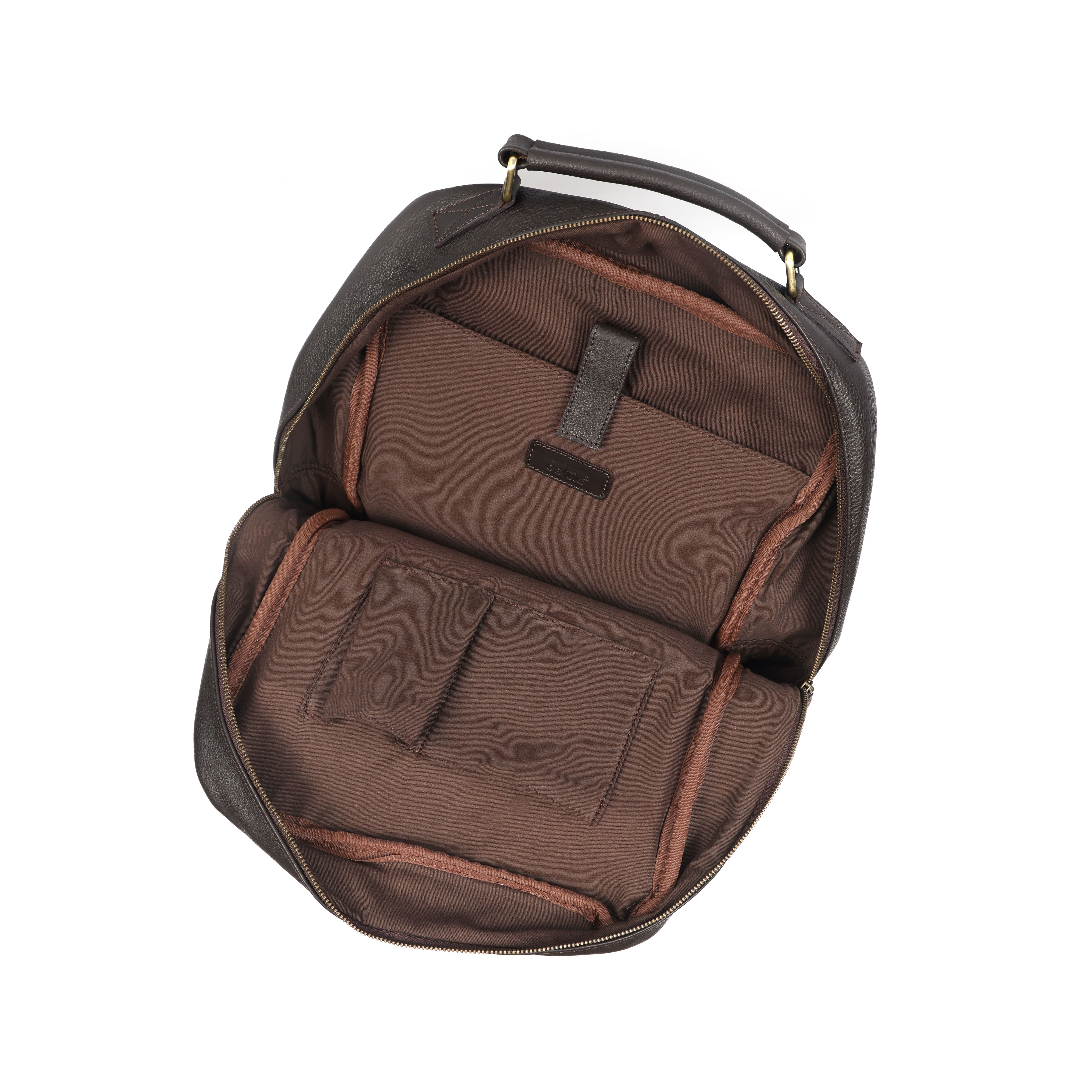 Premium Genuine Leather Laptop Backpack with Multi-Zip Compartments & Top Handle