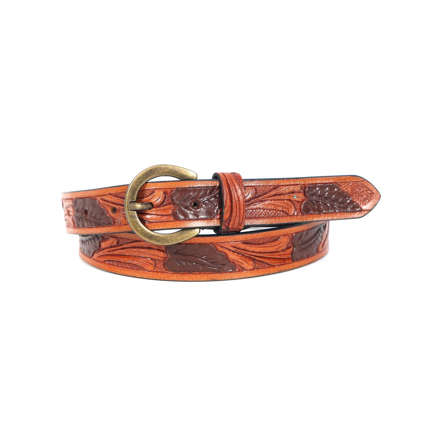 Premium Brown Leather Hand-Carved Belt  Elegant Formal Wear Accessory. LB-848