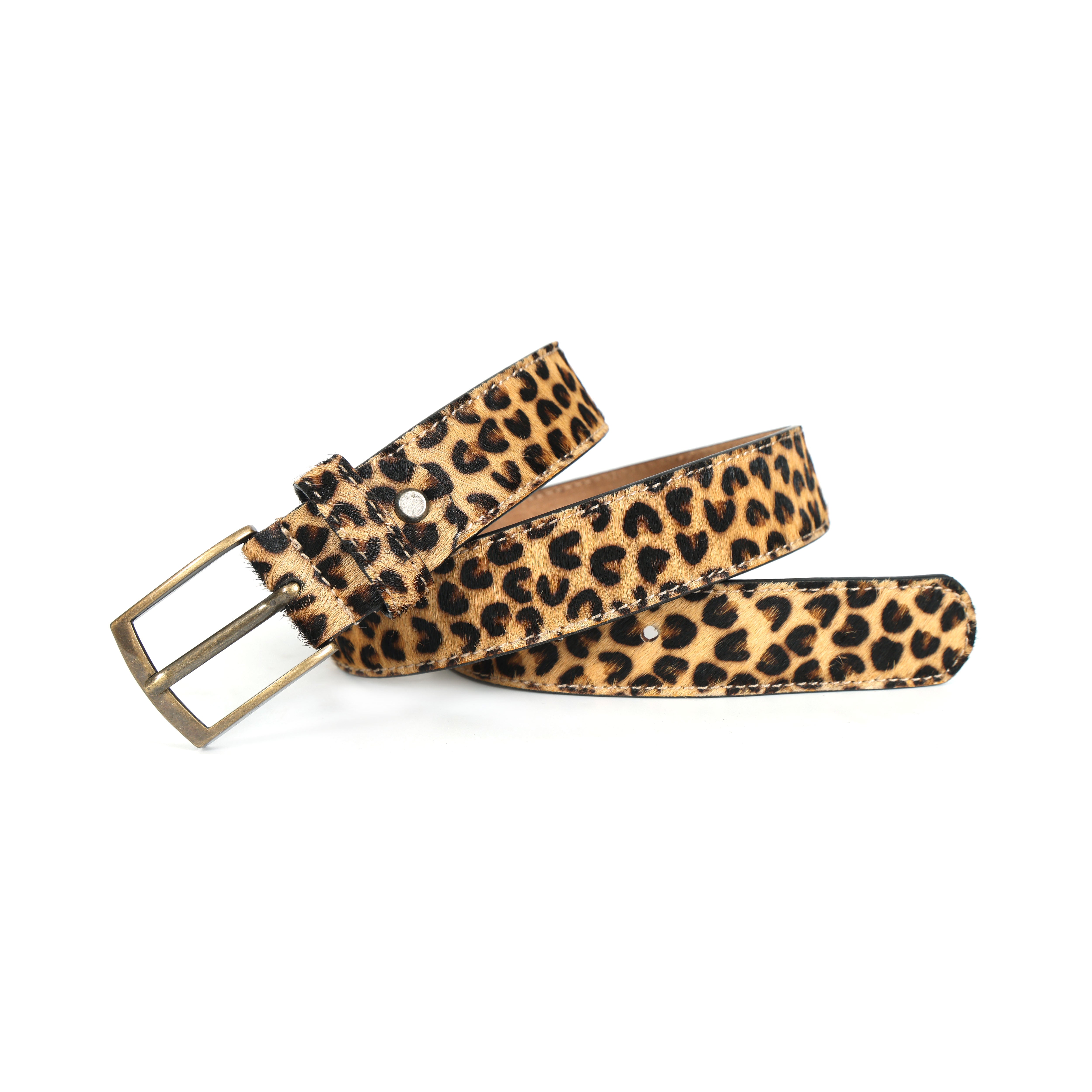 Unisex Leopard Print Genuine Leather Belt With Brass Buckle Stylish Casual Wear Accessory