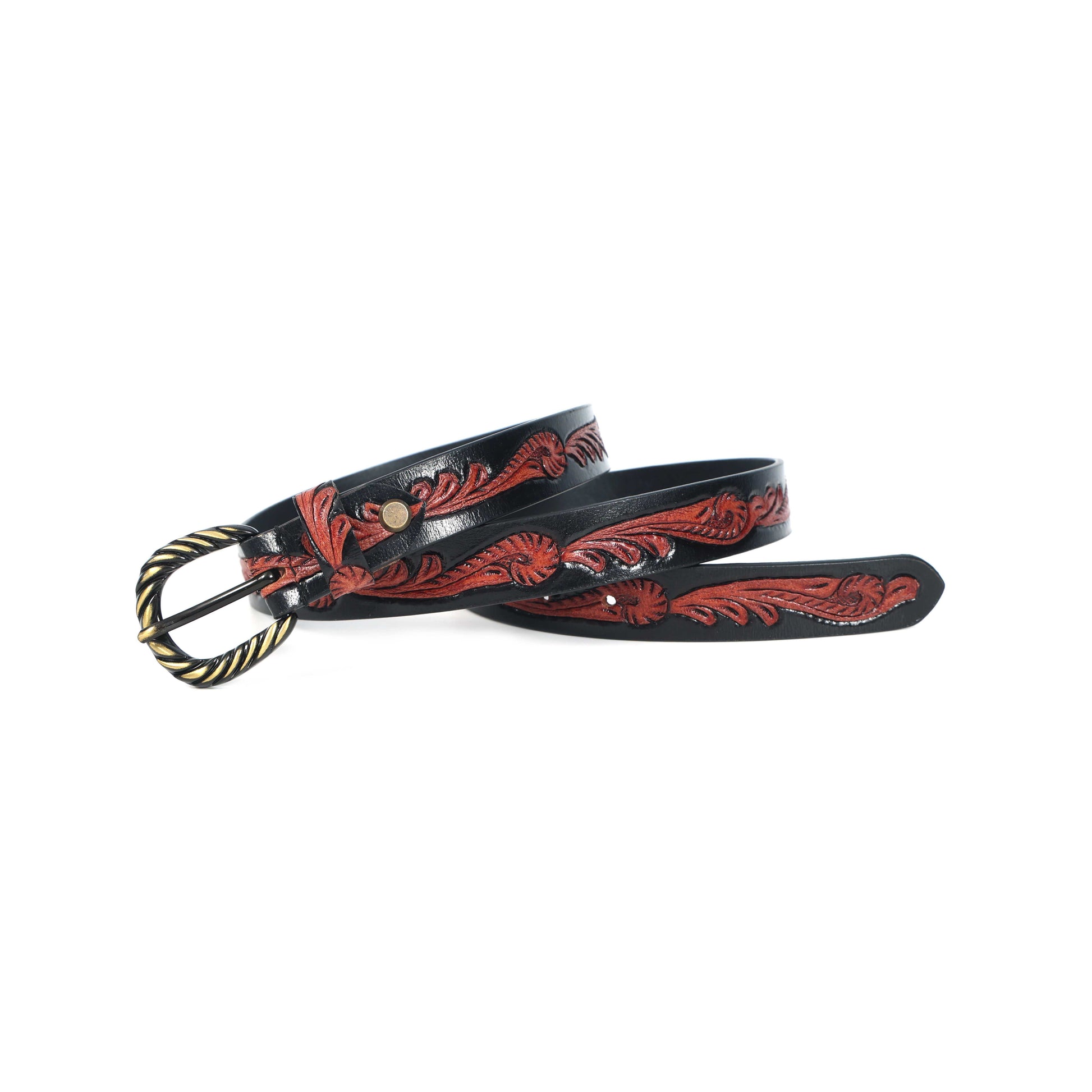 Hand-Carved Brown and Black Leather Belt  Unique Custom Leather Craftsmanship. LB-847