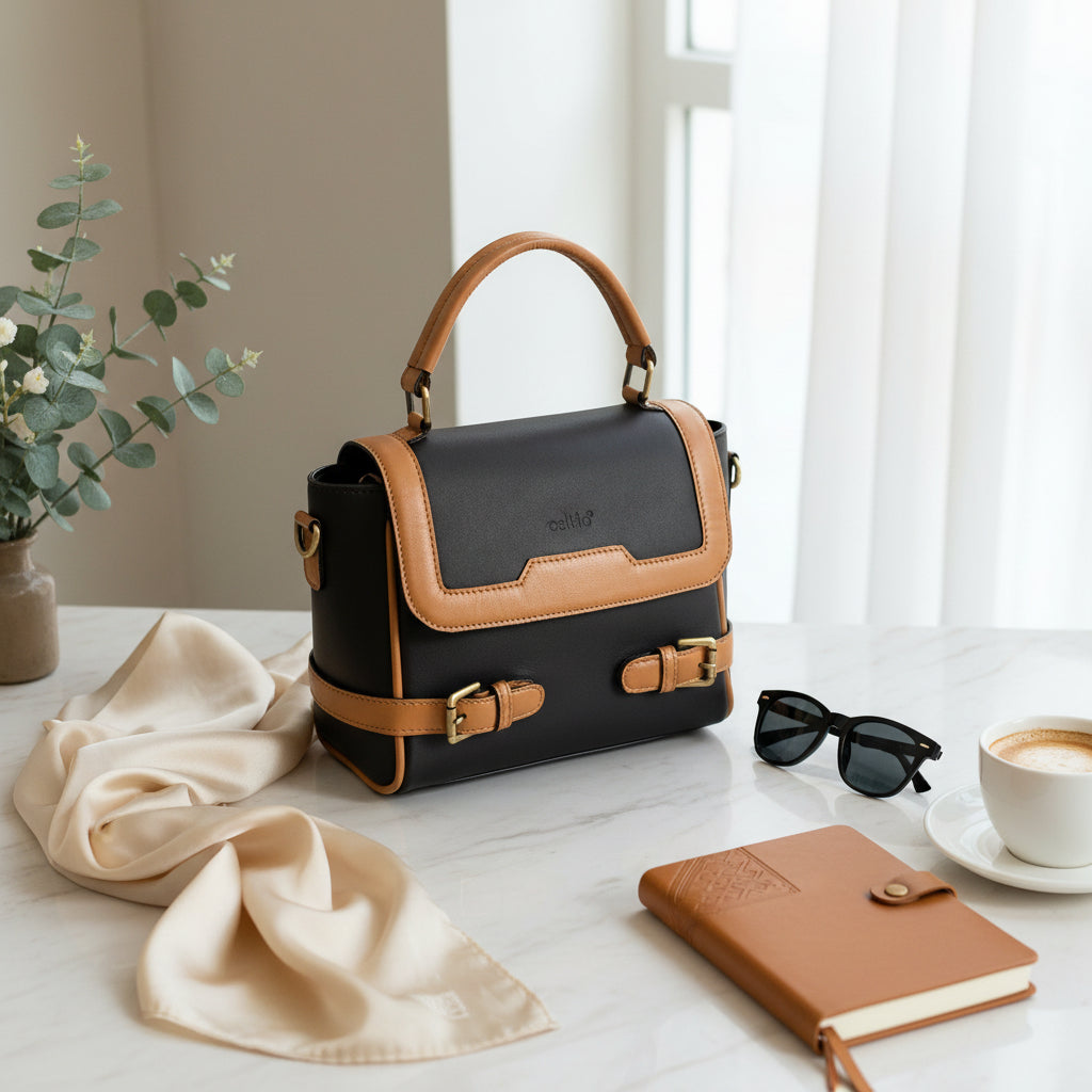 Premium Genuine Brown Leather Top Handle Handbag with Adjustable Strap