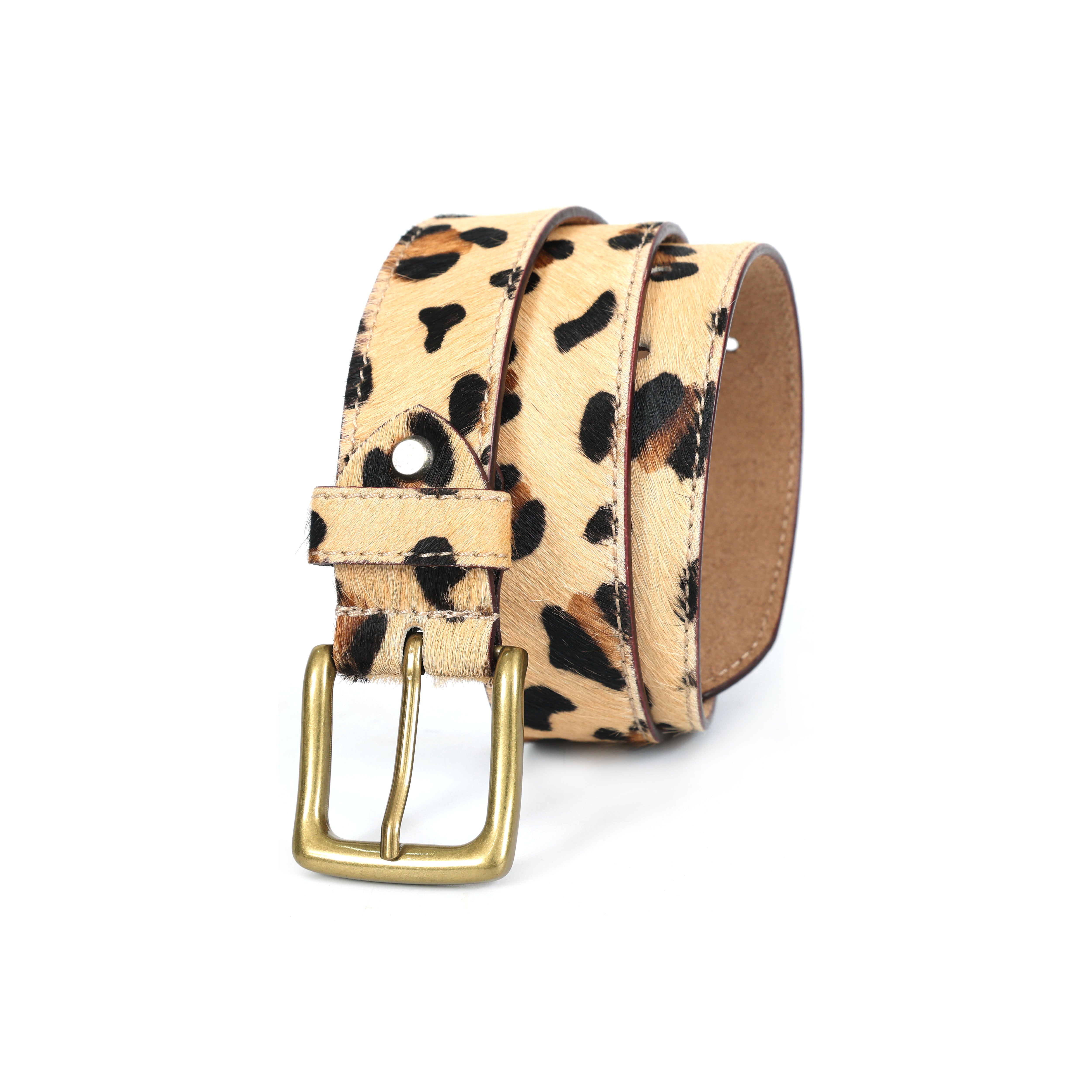 Unisex Leopard Print Leather Belt With Gold Buckle Stylish Animal Pattern Fashion Accessory