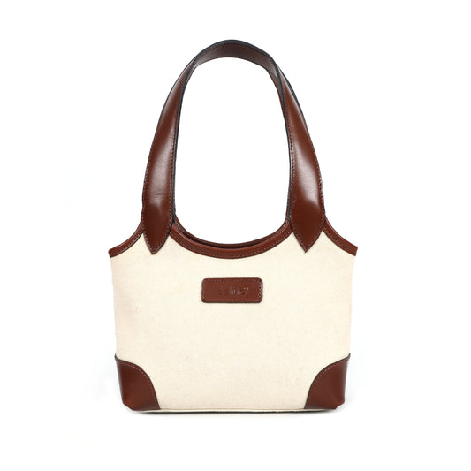 Elegant Cream and Brown Top-Handle Tote Bag for Women