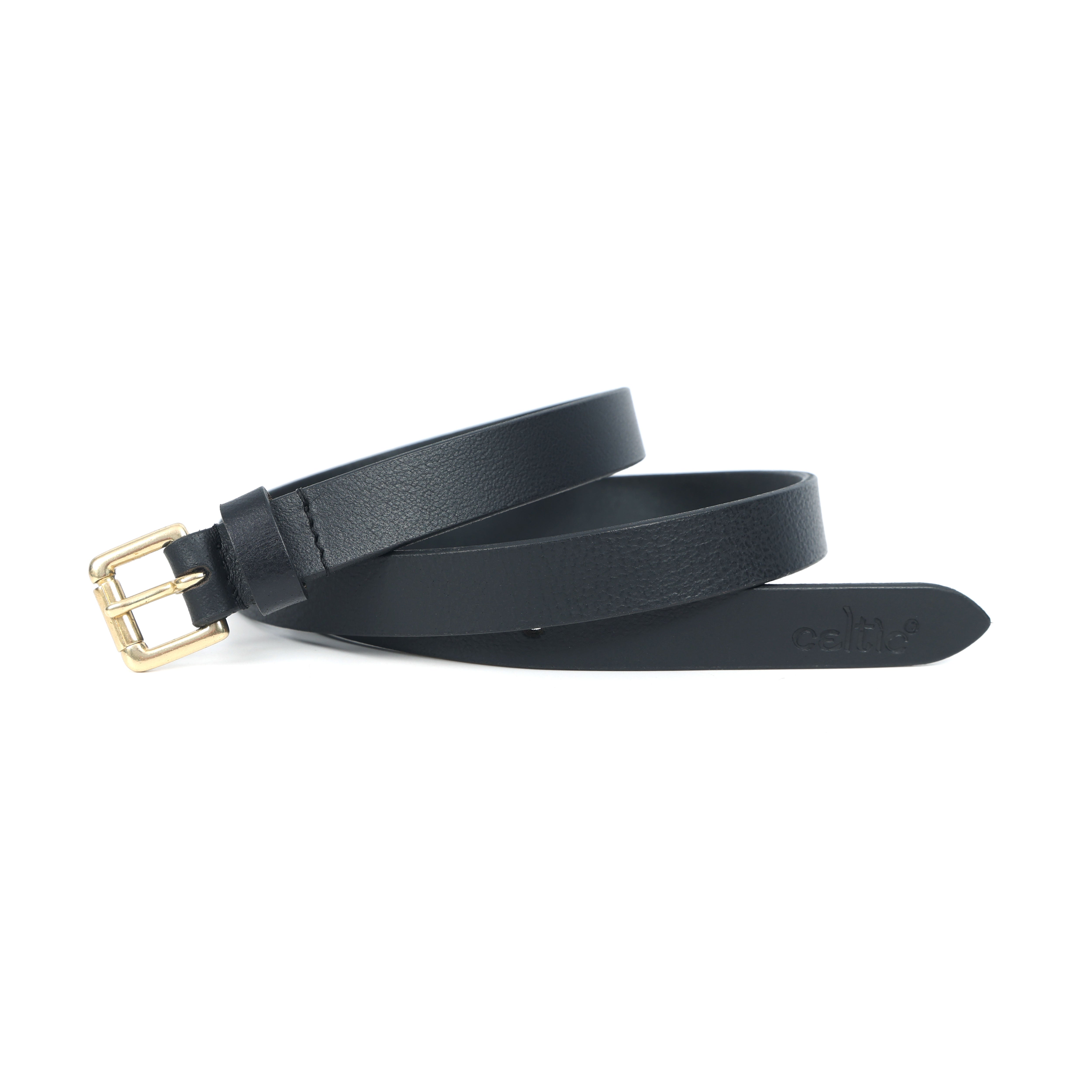 Women Genuine Leather Black Waist Accessory Brass Buckle Casual Formal