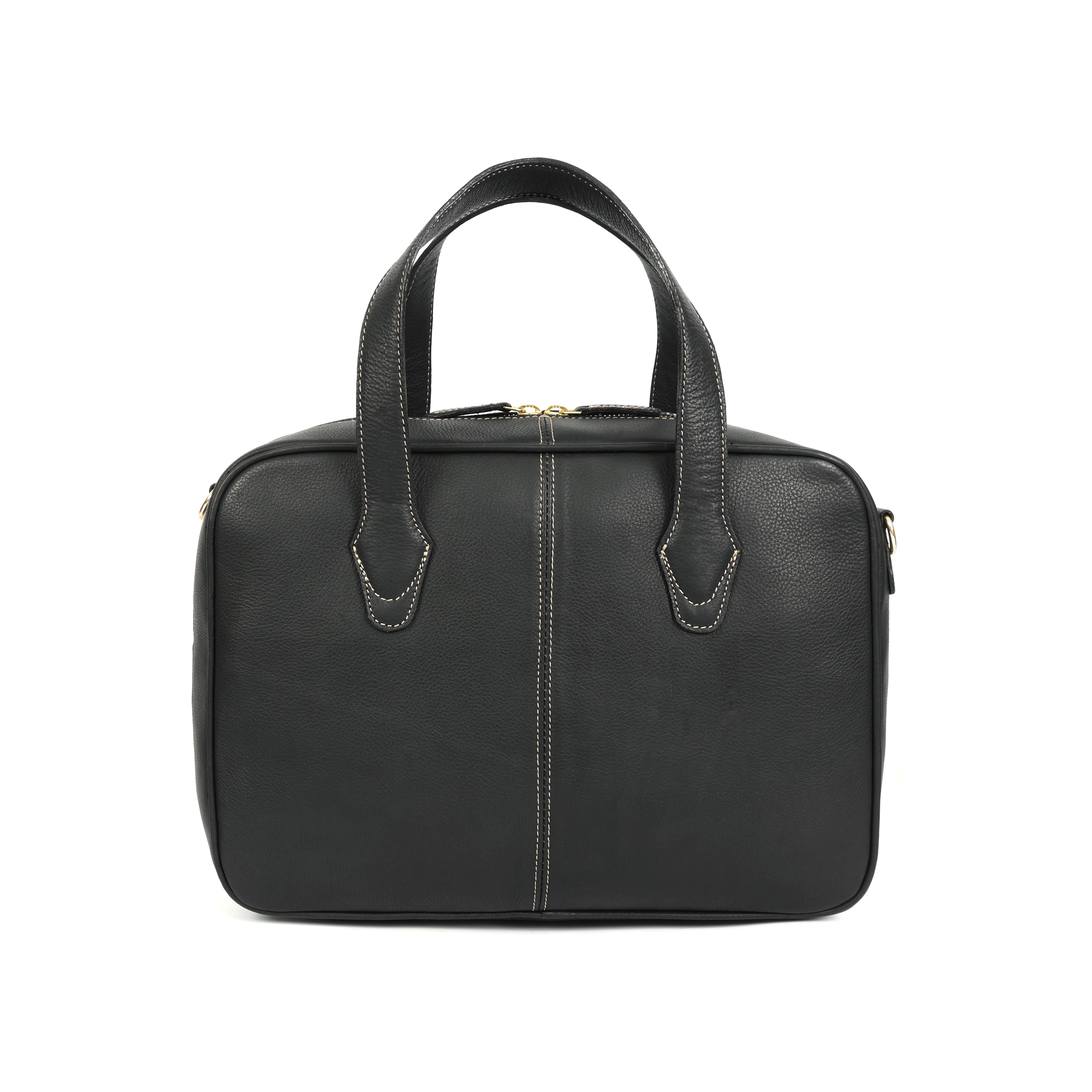 Premium Genuine Black Leather Messenger with Adjustable Shoulder Strap & Inner Zip Pockets
