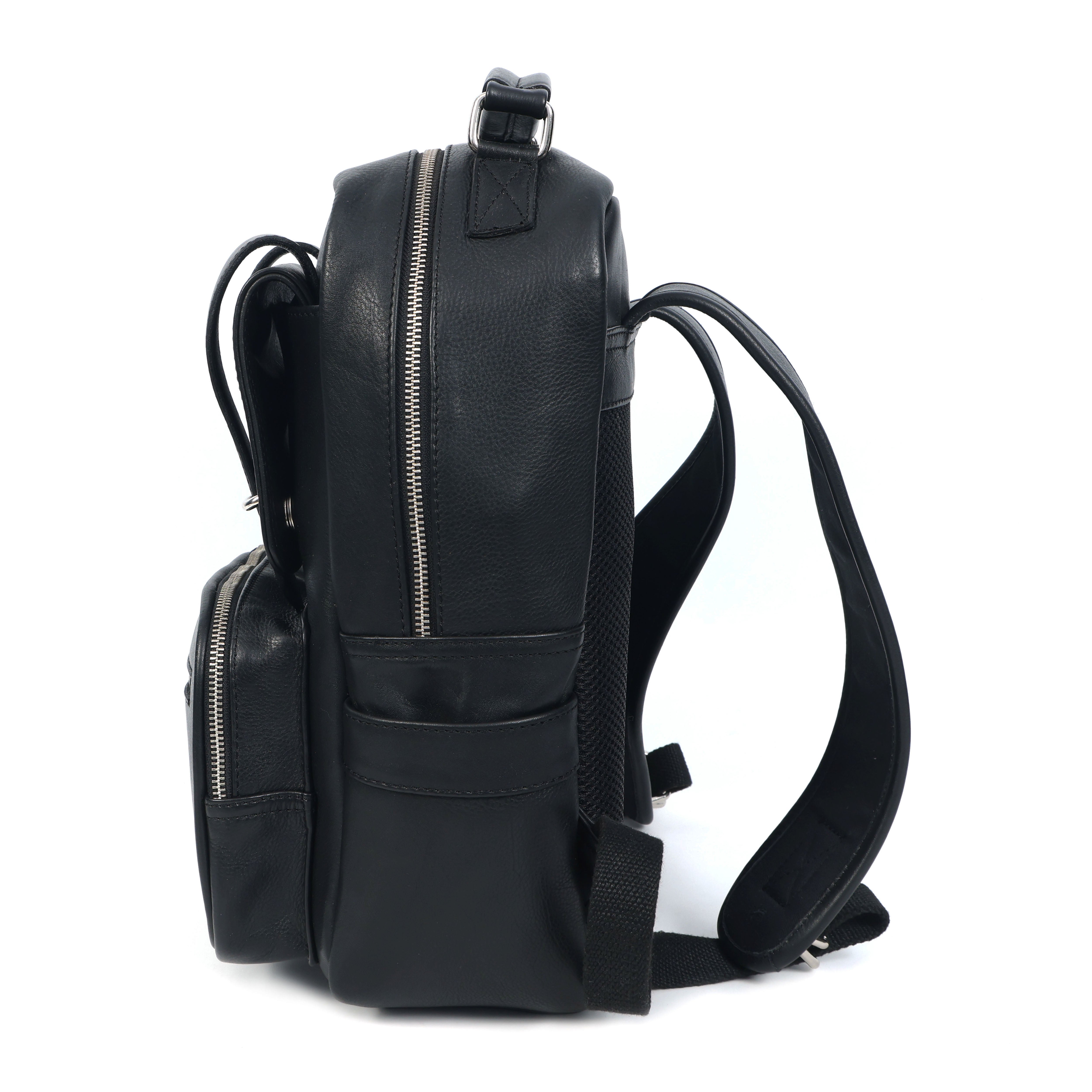 Premium Genuine Leather Backpack with Laptop Compartment & Multiple Zip Pockets