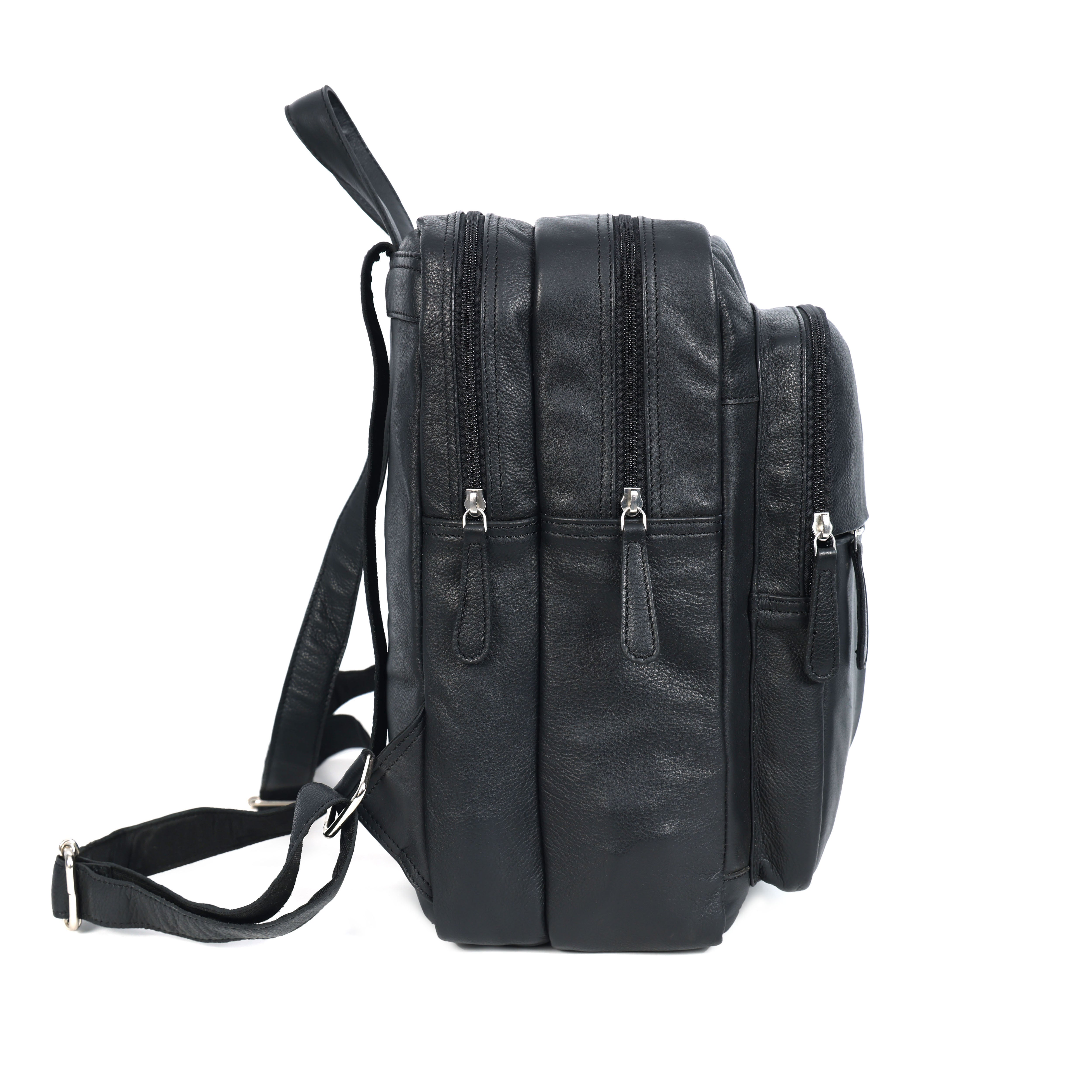 Premium Genuine Leather Multi-Zip Backpack with Padded Straps & Smart Organizer