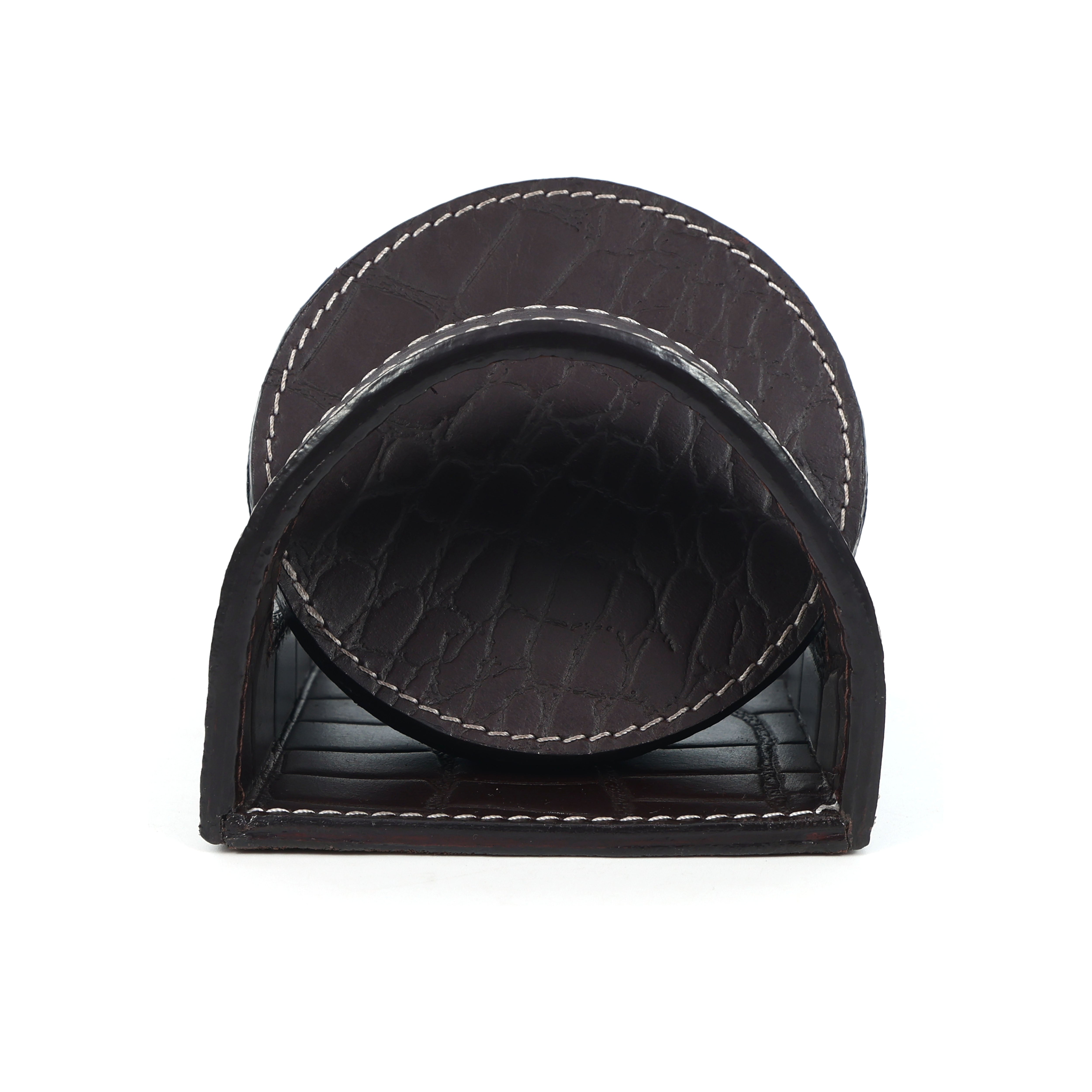 Premium Croc-Textured Leather Coaster Set with Holder