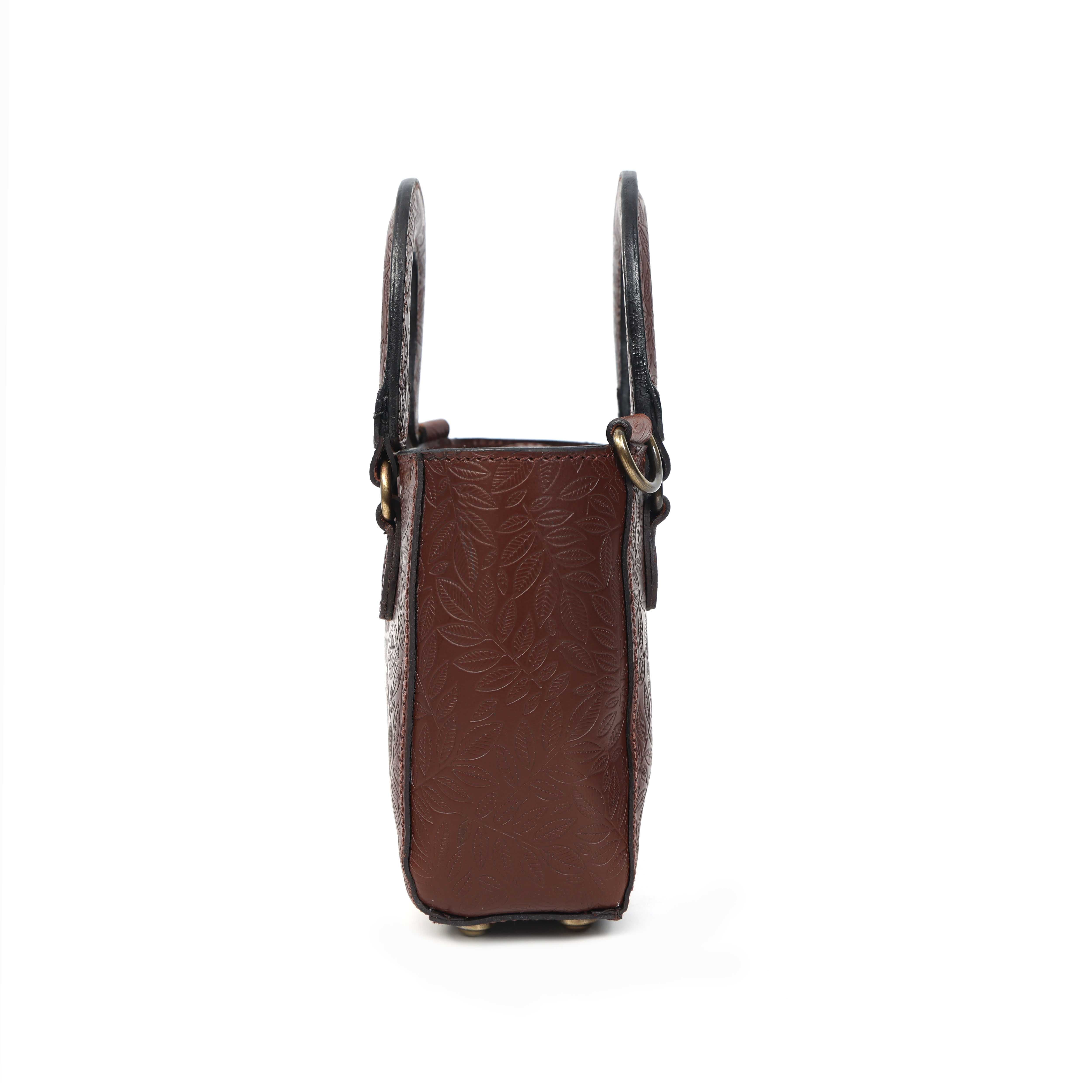 Premium Embossed Genuine Leather Mini Tote Crossbody Bag with Dual Handles & Zip Pocket