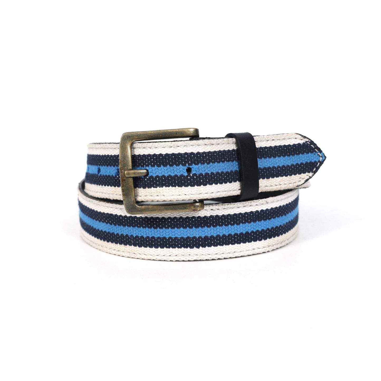 Black Leather Belt with Blue Webbing 38mm. LB-833