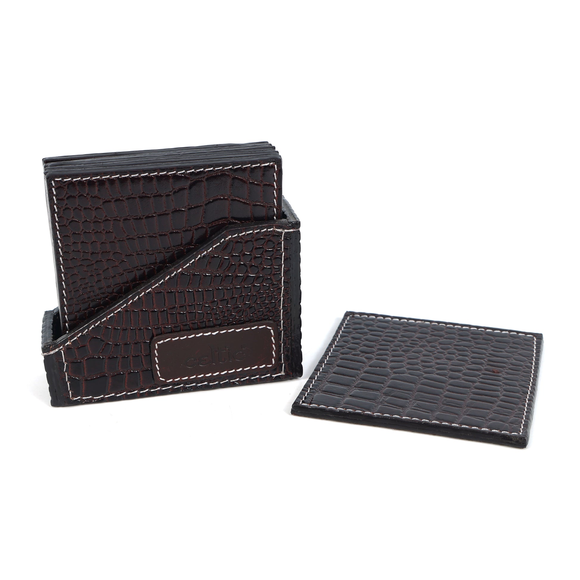 Premium Leather Square Coasters for Office Use  Stylish & Functional Desk Accessory, Art:-LC-02
