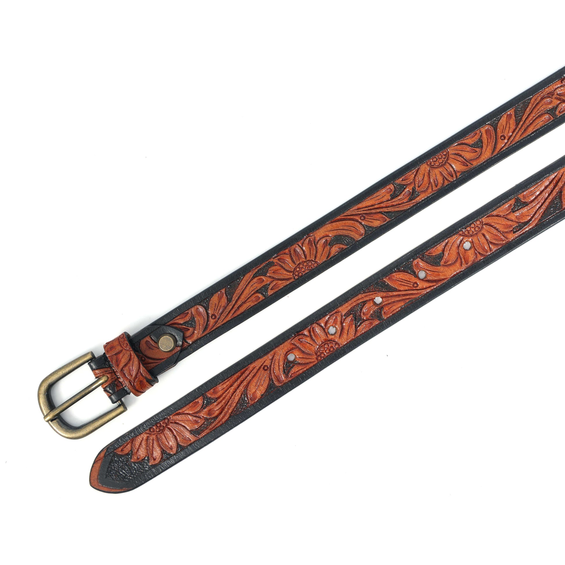 Premium Brown & Black Belt with Gold Buckle  Stylish & Durable. LB-852