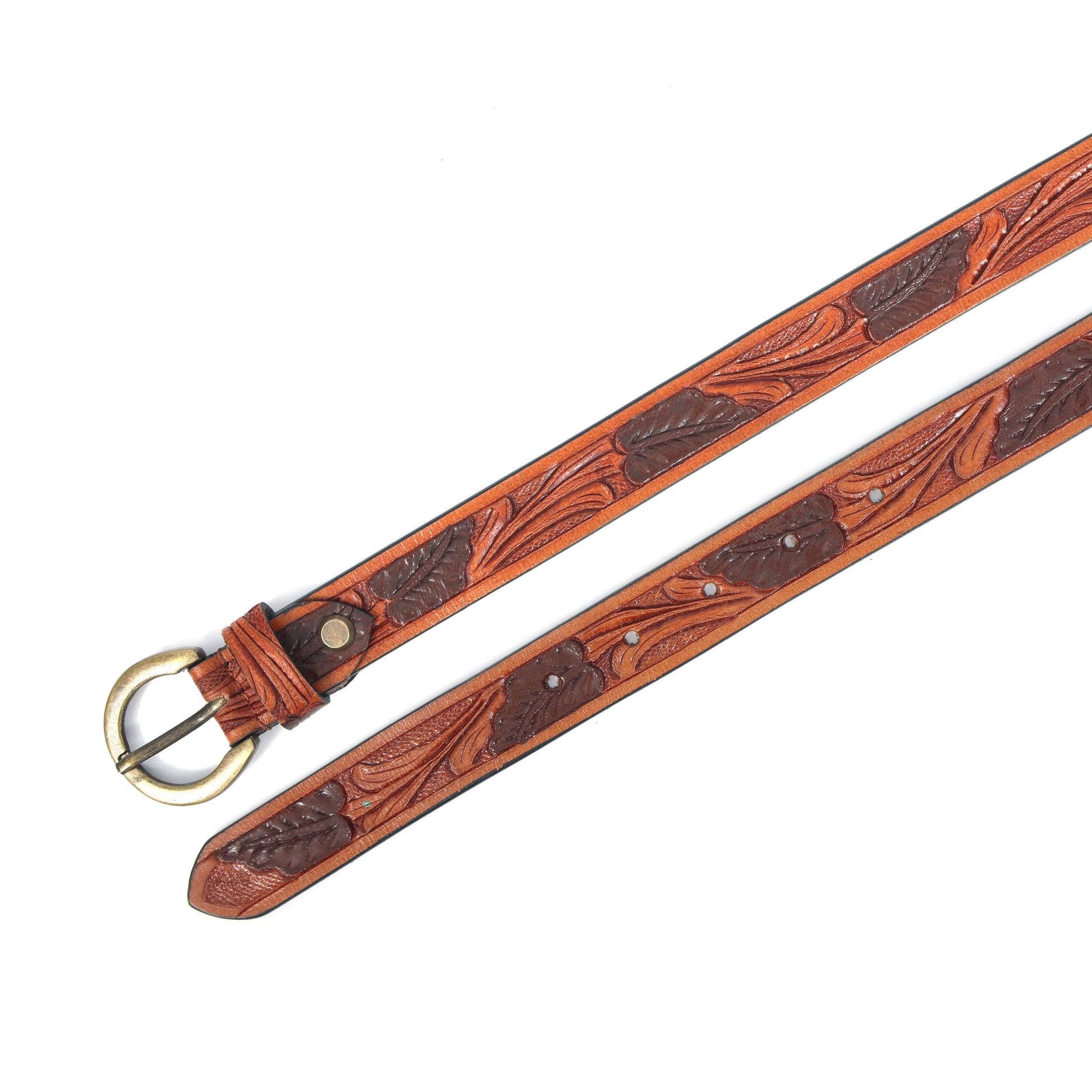 Premium Brown Leather Hand-Carved Belt  Elegant Formal Wear Accessory. LB-848