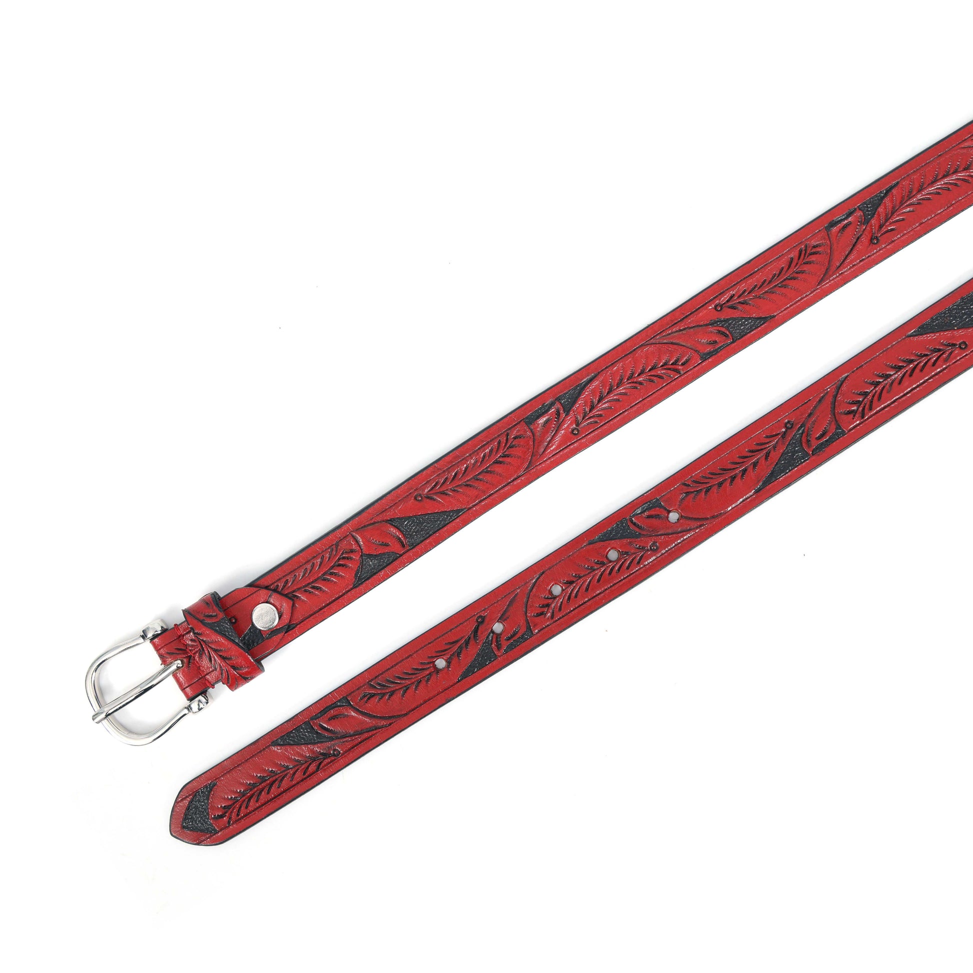 Hand-Carved Red & Black Leather Belt  Premium Quality, Custom Design. LB-846