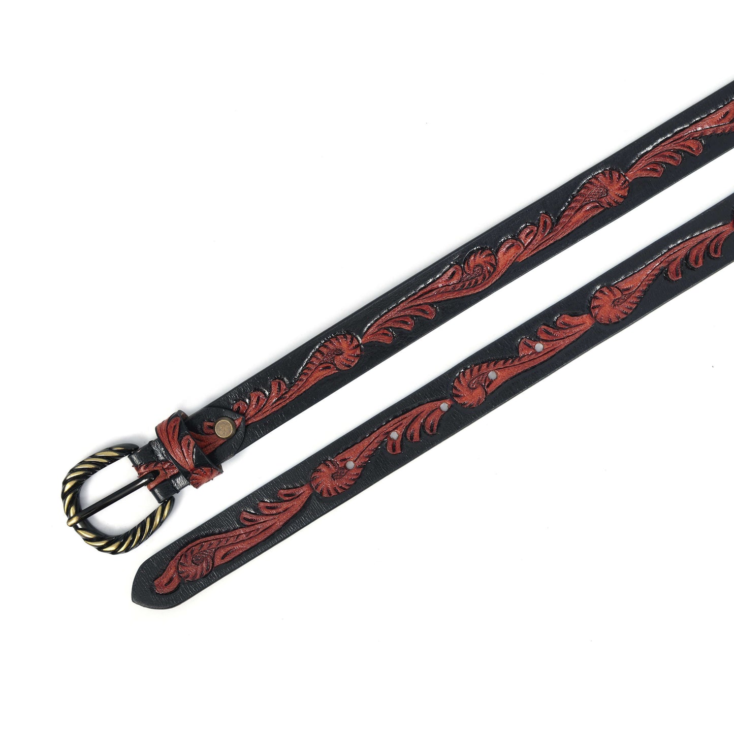 Hand-Carved Brown and Black Leather Belt  Unique Custom Leather Craftsmanship. LB-847