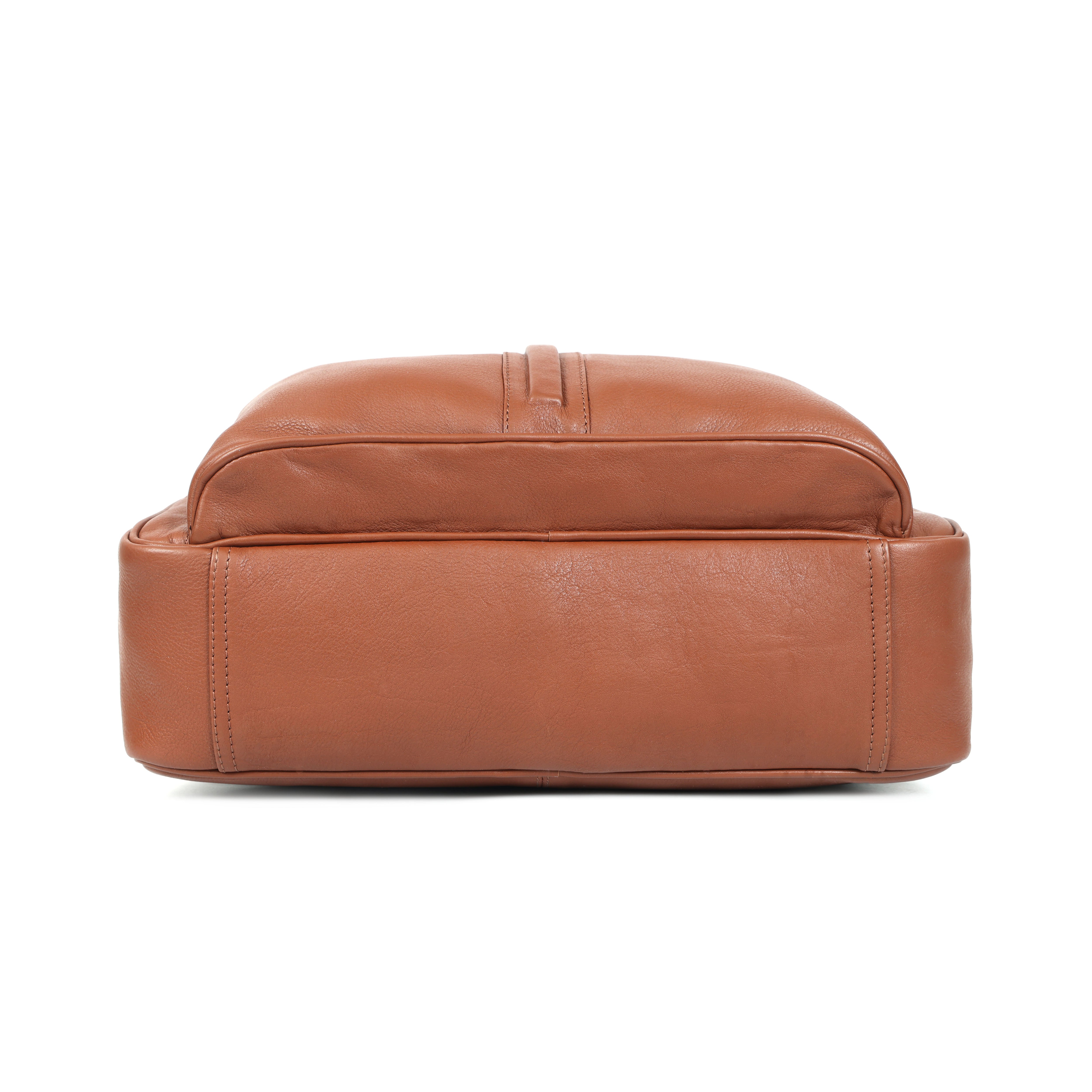 Premium Genuine Leather Office Laptop Bag with Multiple Zip Pockets & Detachable Strap