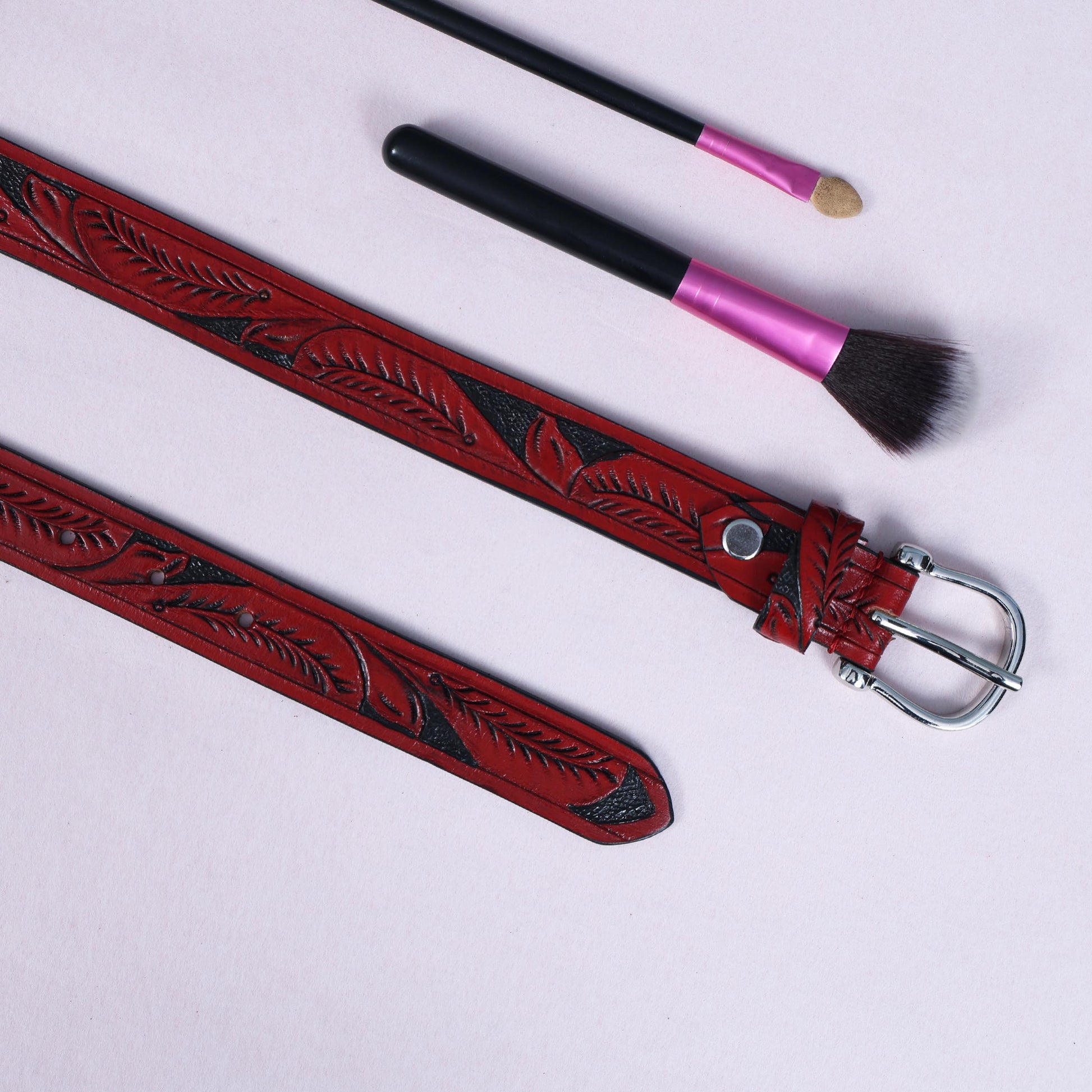 Hand-Carved Red & Black Leather Belt  Premium Quality, Custom Design. LB-846
