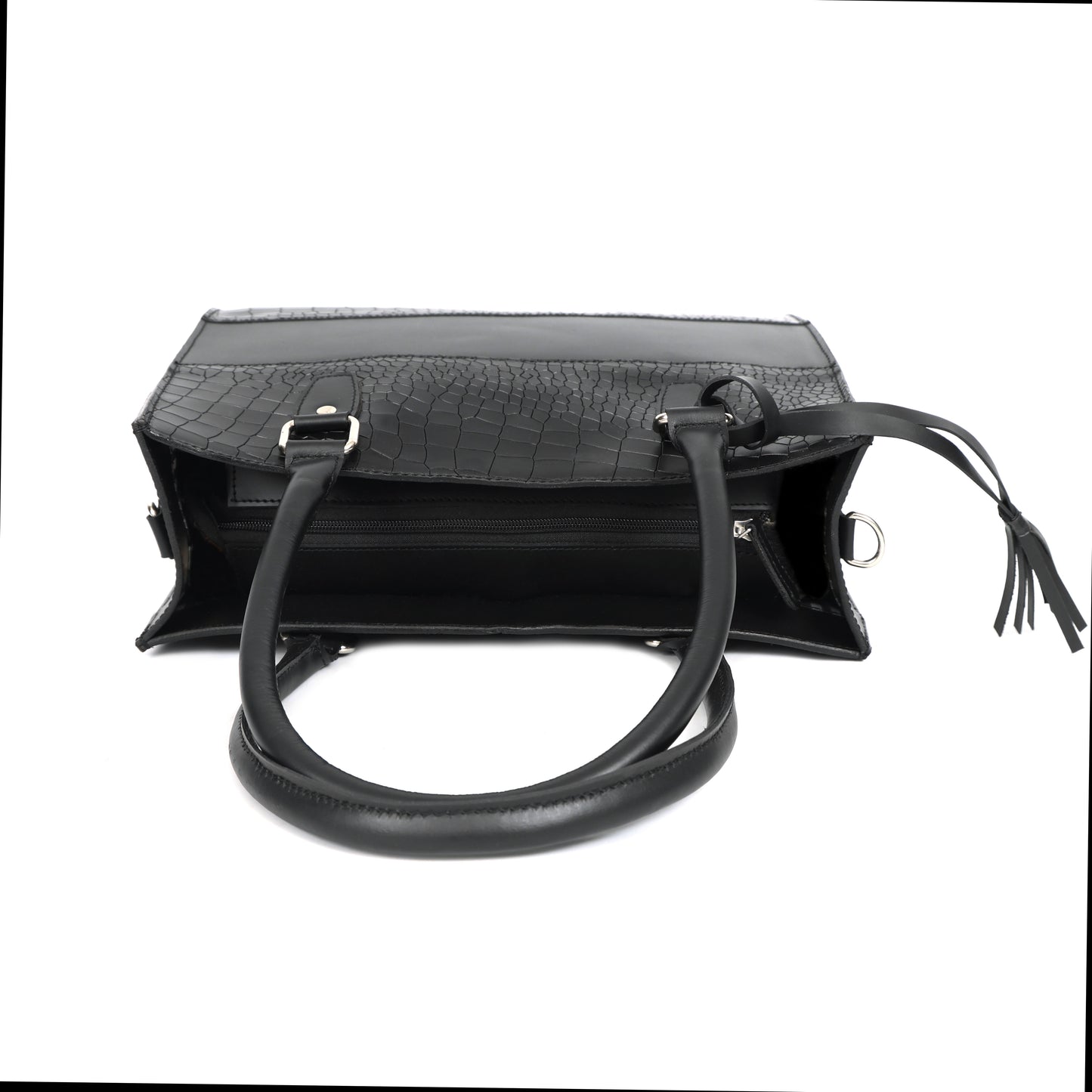 Genuine Leather Black Structured Handbag | Elegant Top Handle Purse