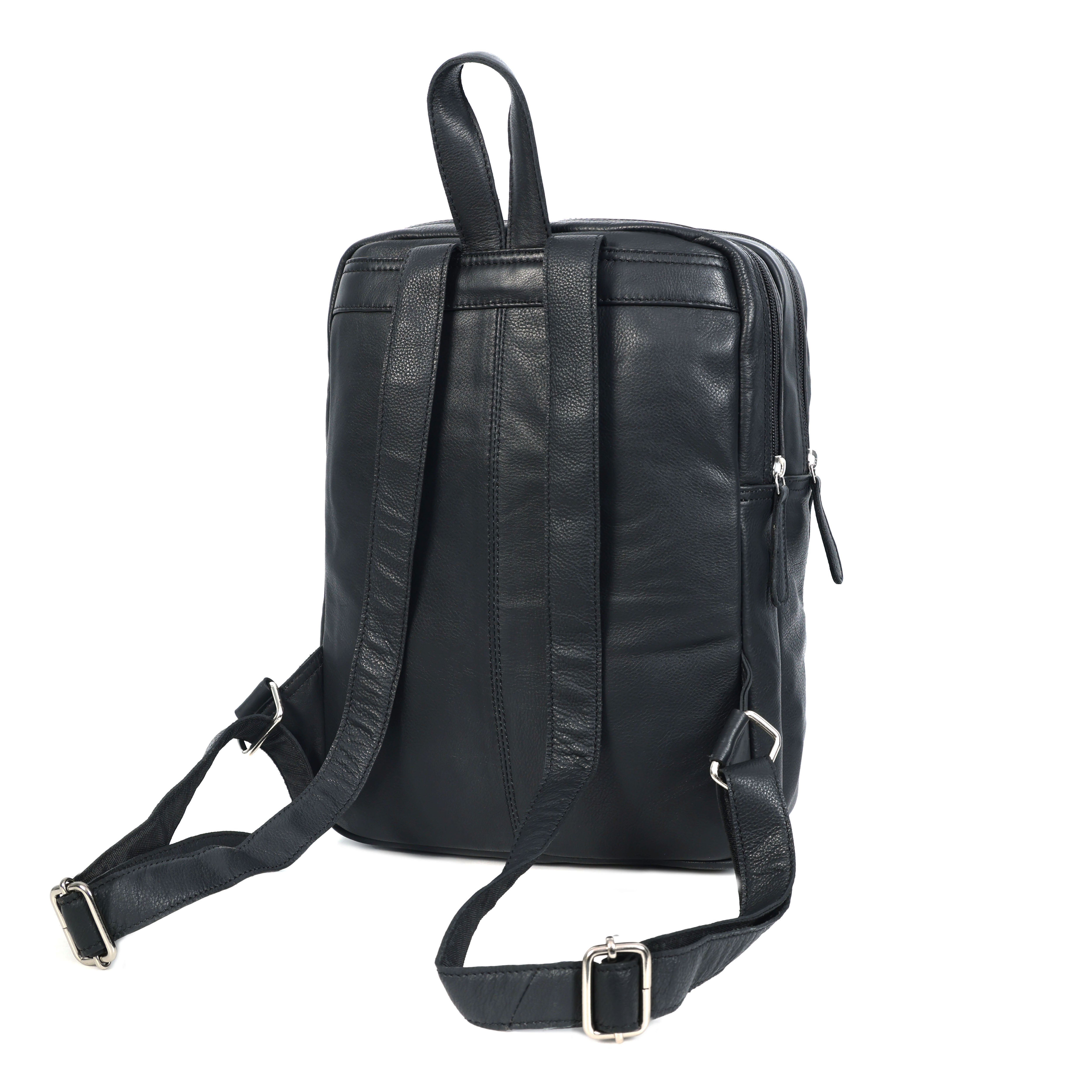 Premium Genuine Leather Multi-Zip Backpack with Padded Straps & Smart Organizer