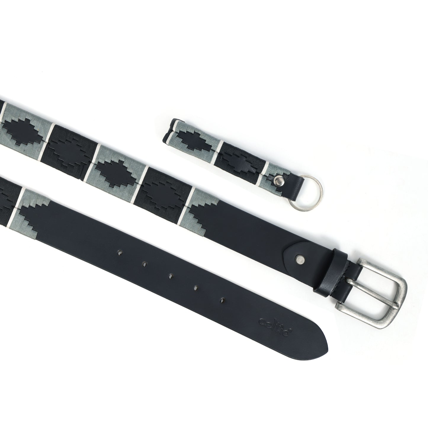 New Premium Leather Grey & Black Webbing Polo Belt and Keyring. LB-863