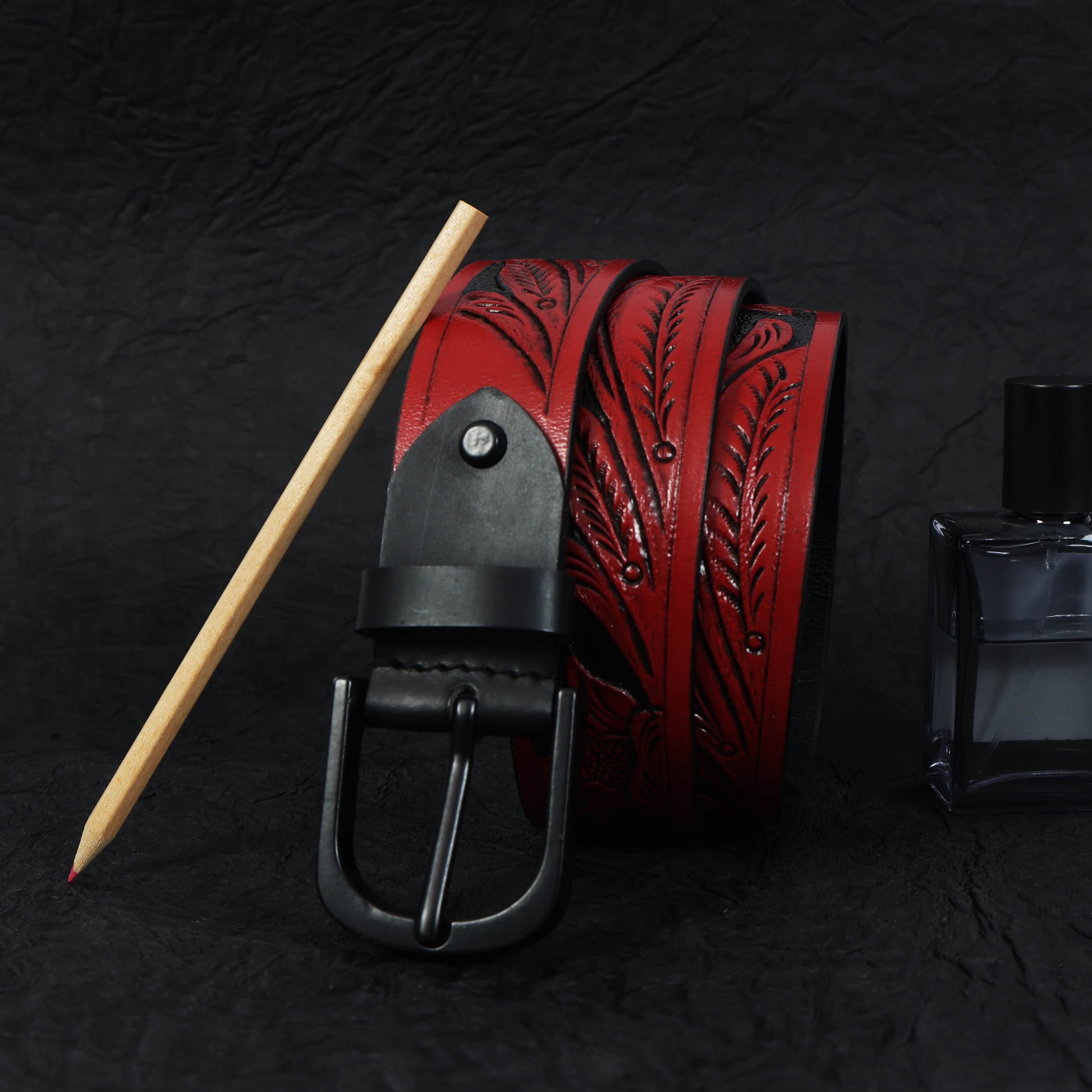 Handcrafted Brown Leather Stylish Belt  Premium Quality, Custom Hand Carved Design. LB-844