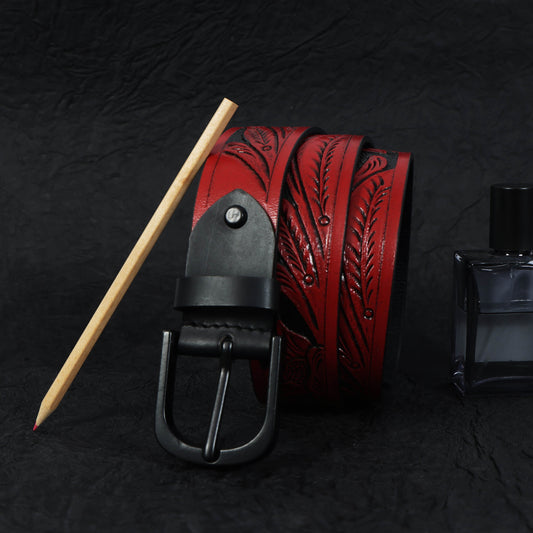 Handcrafted Brown Leather Stylish Belt  Premium Quality, Custom Hand Carved Design. LB-844