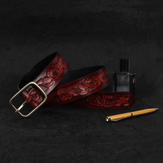 Premium Red & Tan Leather Belt  Stylish & Versatile Accessory. LB-853