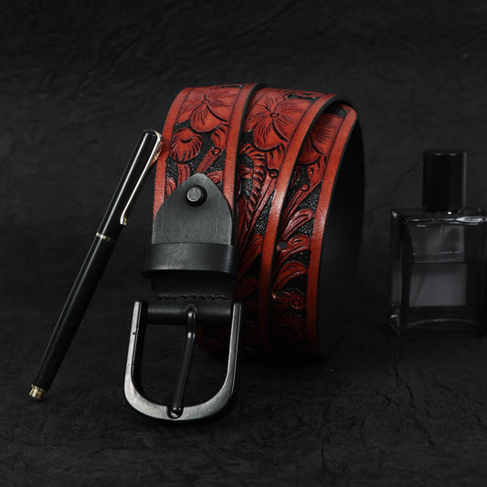 Premium Brown Leather Belt with Black Accents  Stylish & Durable. LB-849