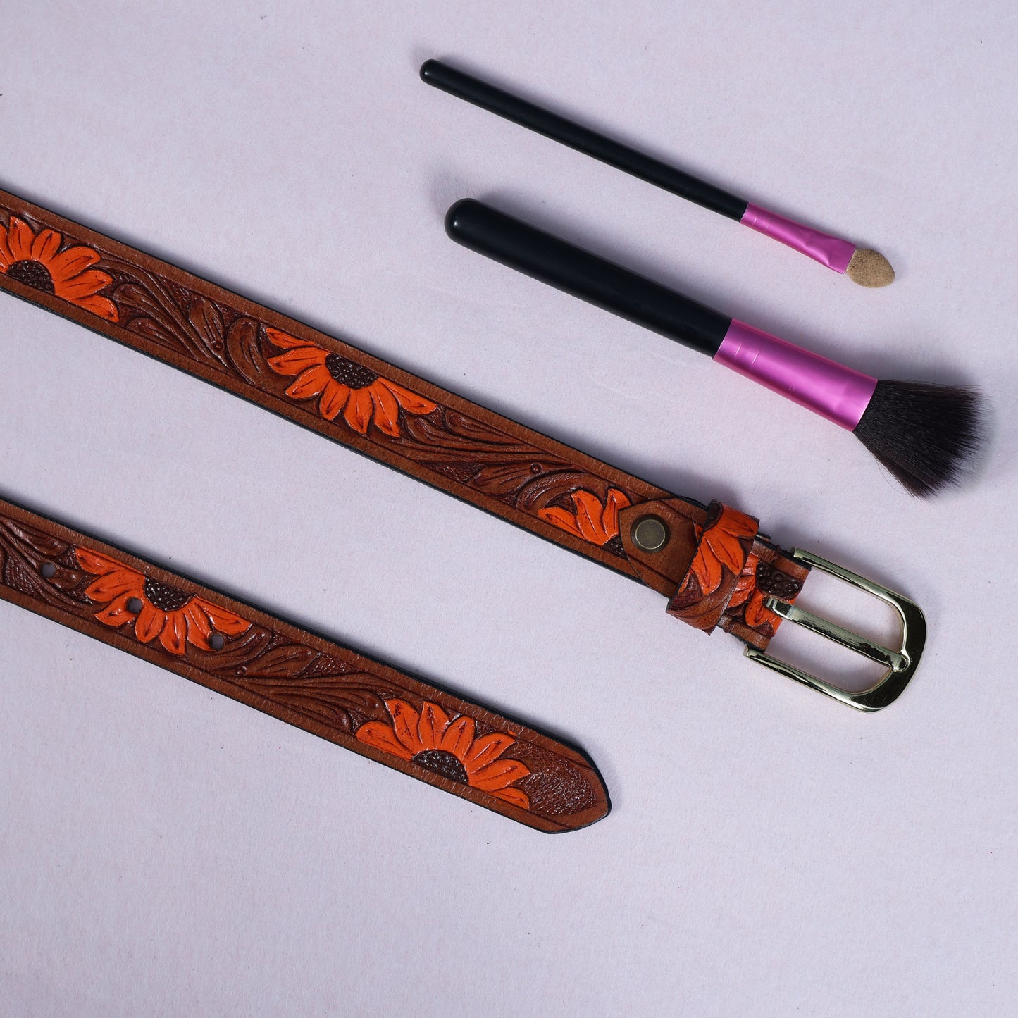 Handcrafted Tan Leather Carving Belt Stylish, Durable, and Unique Design. LB-840