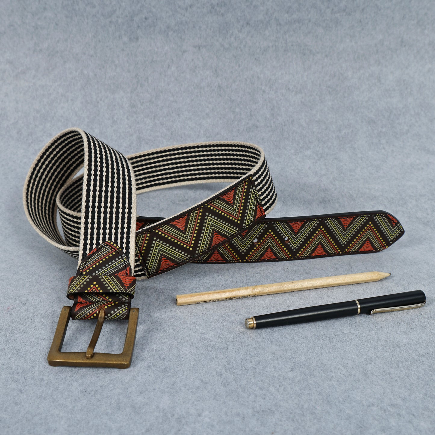 Premium  Leather Belt with Webbing  38mm. LB-832