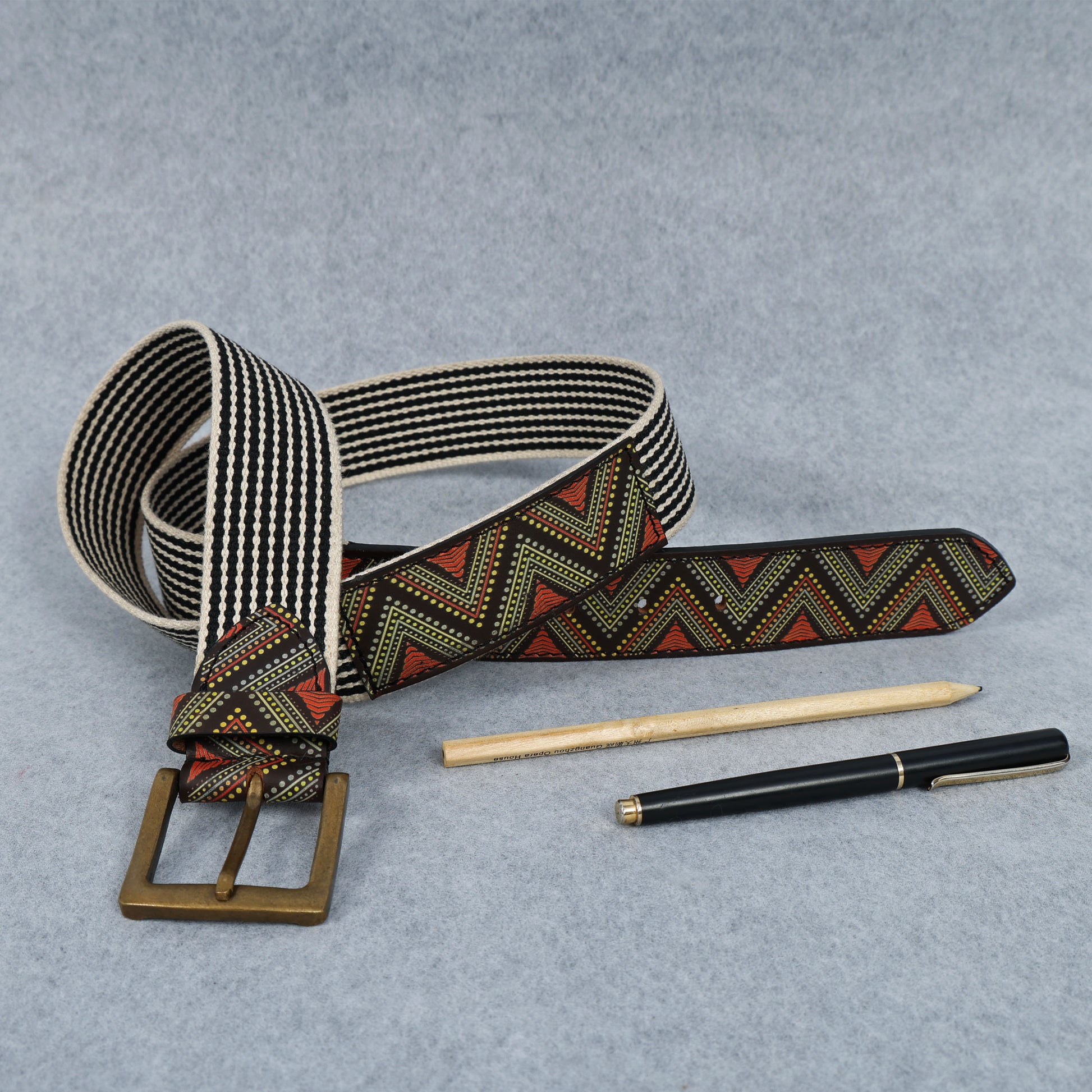 Premium  Leather Belt with Webbing  38mm. LB-832