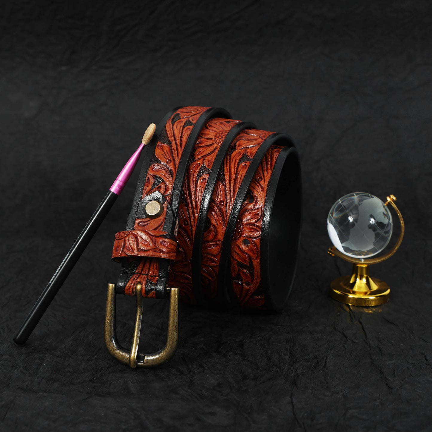 Premium Brown & Black Belt with Gold Buckle  Stylish & Durable. LB-852