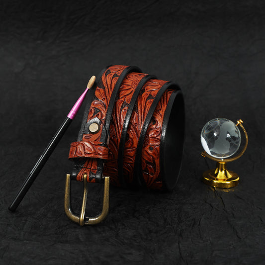 Premium Brown & Black Belt with Gold Buckle  Stylish & Durable. LB-852