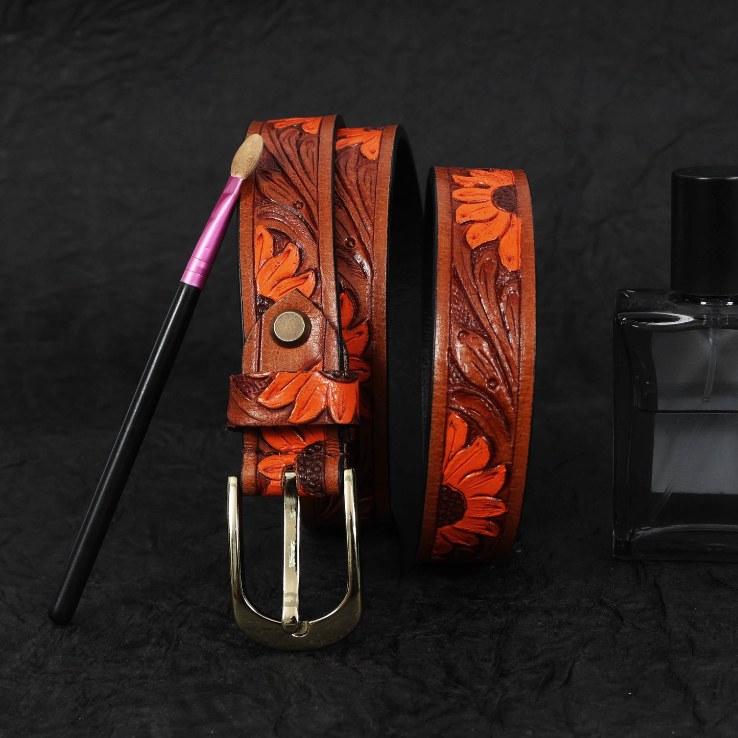 Handcrafted Tan Leather Carving Belt Stylish, Durable, and Unique Design. LB-840