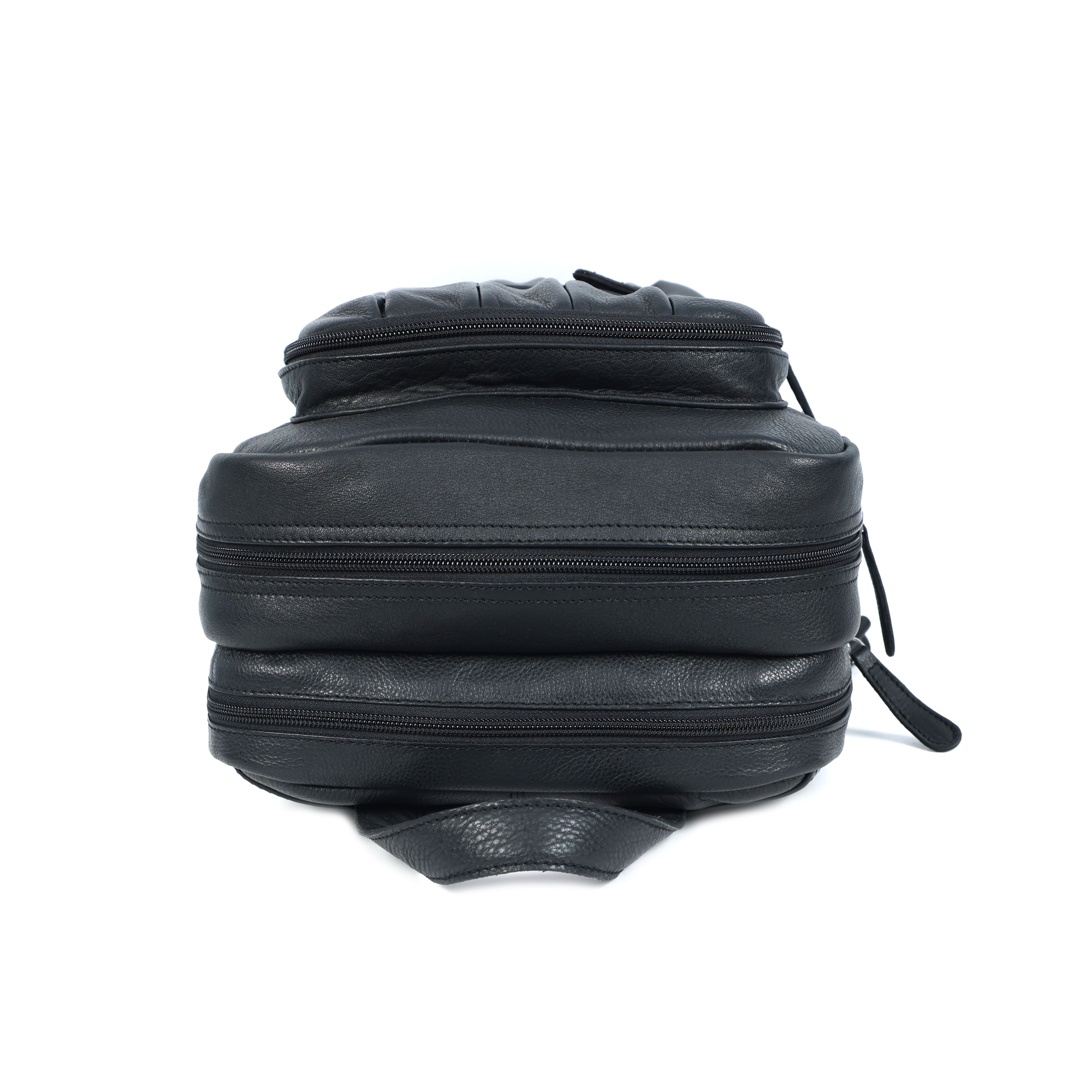 Premium Genuine Leather Multi-Zip Backpack with Padded Straps & Organizer Pockets