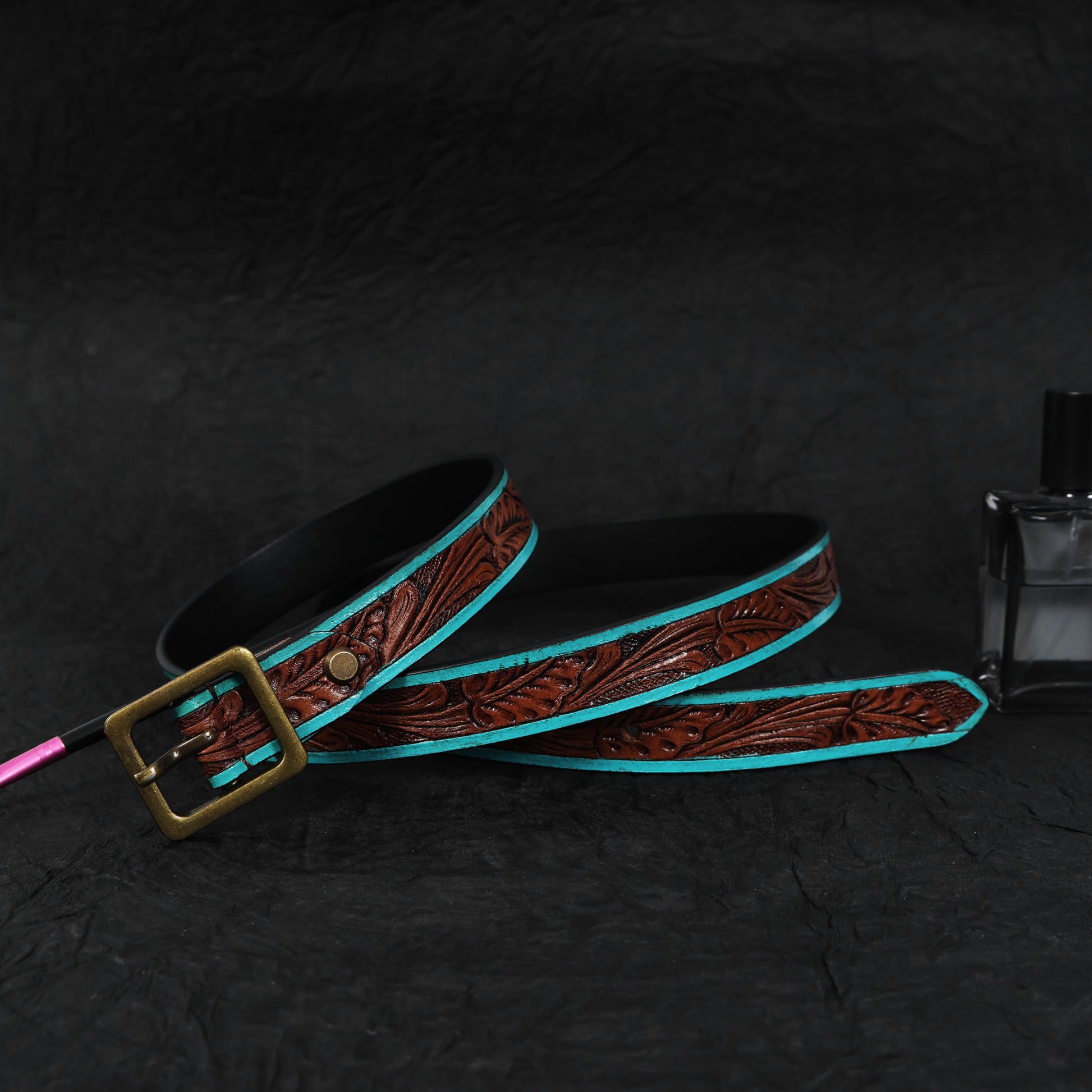 Hand-Carved Leather Belt  Stylish and Unique Handmade Design for Men and Women. LB-839