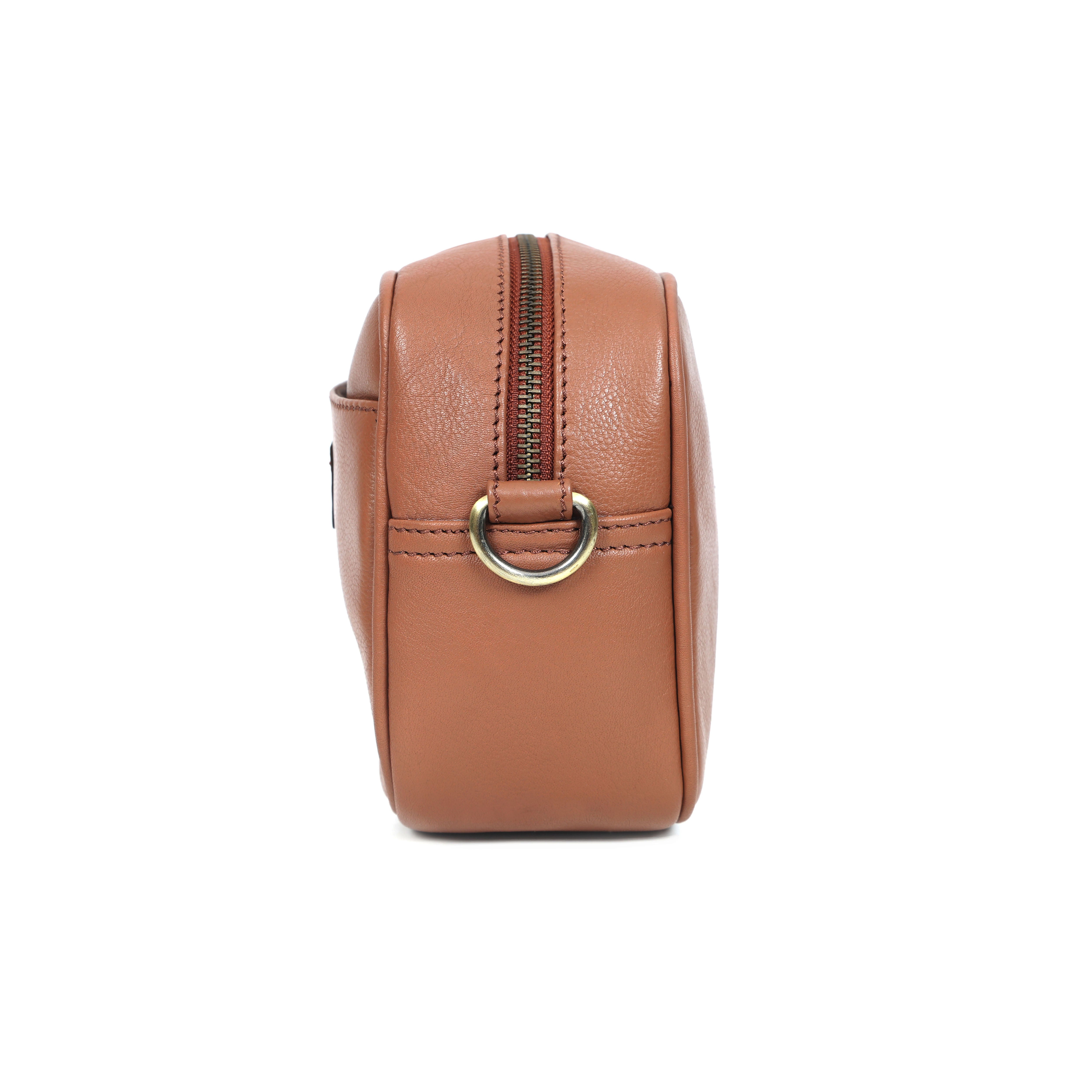 Premium Export Leather Compact Crossbody Bag | Multiple Zip Pockets & Adjustable Strap