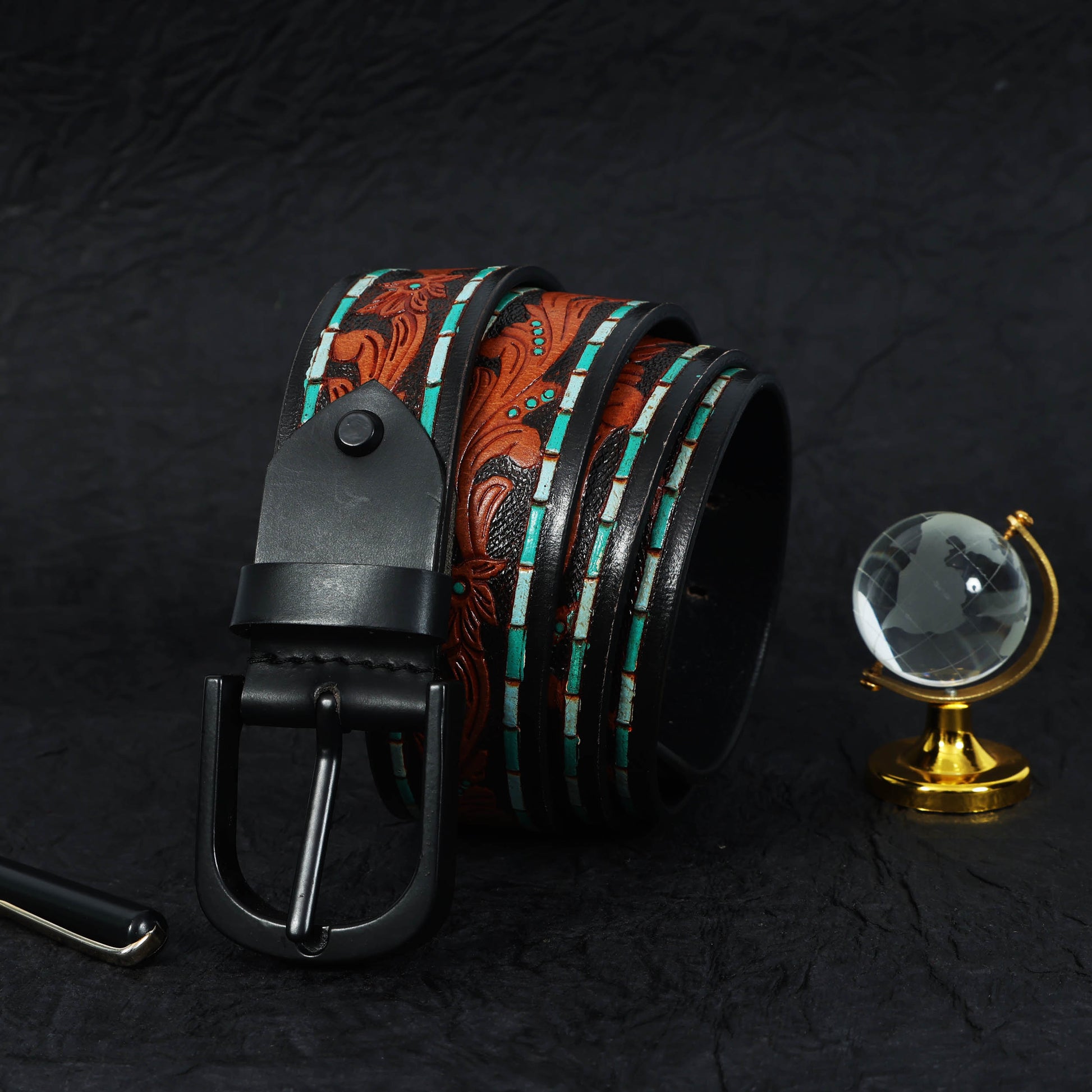 Brown Leather Hand-Carved Stylish Belt for Party Wear  Premium Quality & Unique Design. LB-843