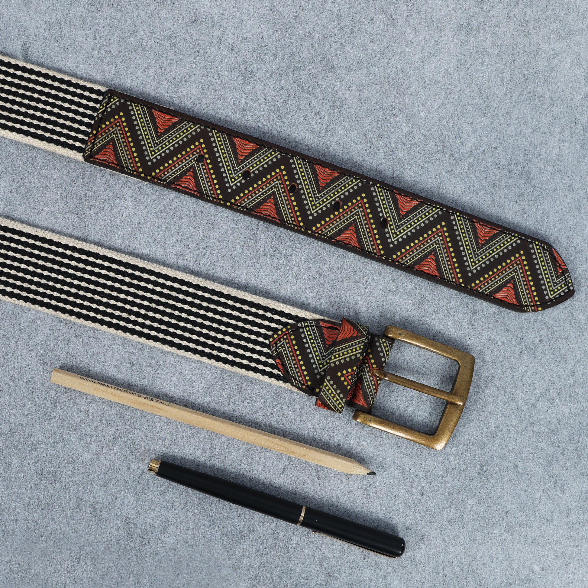 Premium  Leather Belt with Webbing  38mm. LB-832