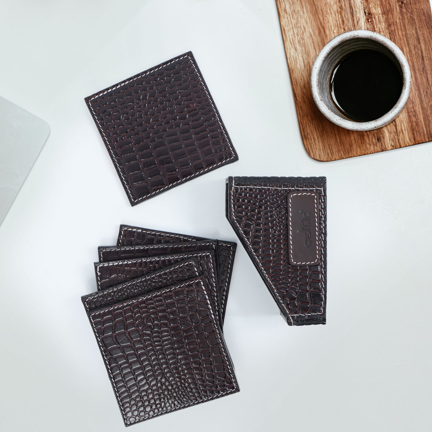 Premium Leather Square Coasters for Office Use Stylish & Functional Desk Accessory, Art:-LC-02