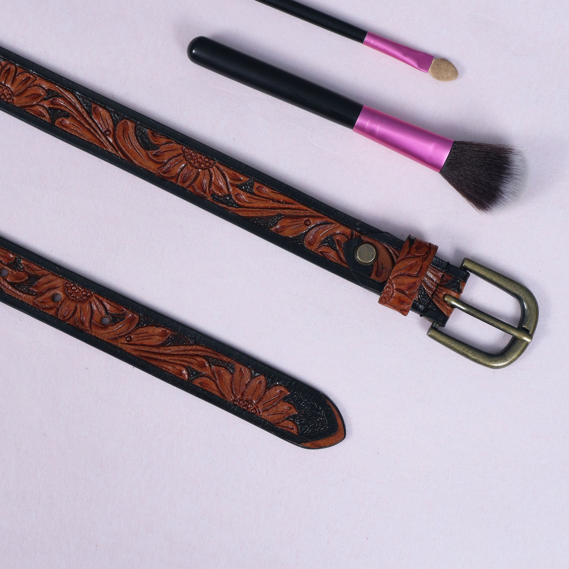 Premium Brown & Black Belt with Gold Buckle  Stylish & Durable. LB-852