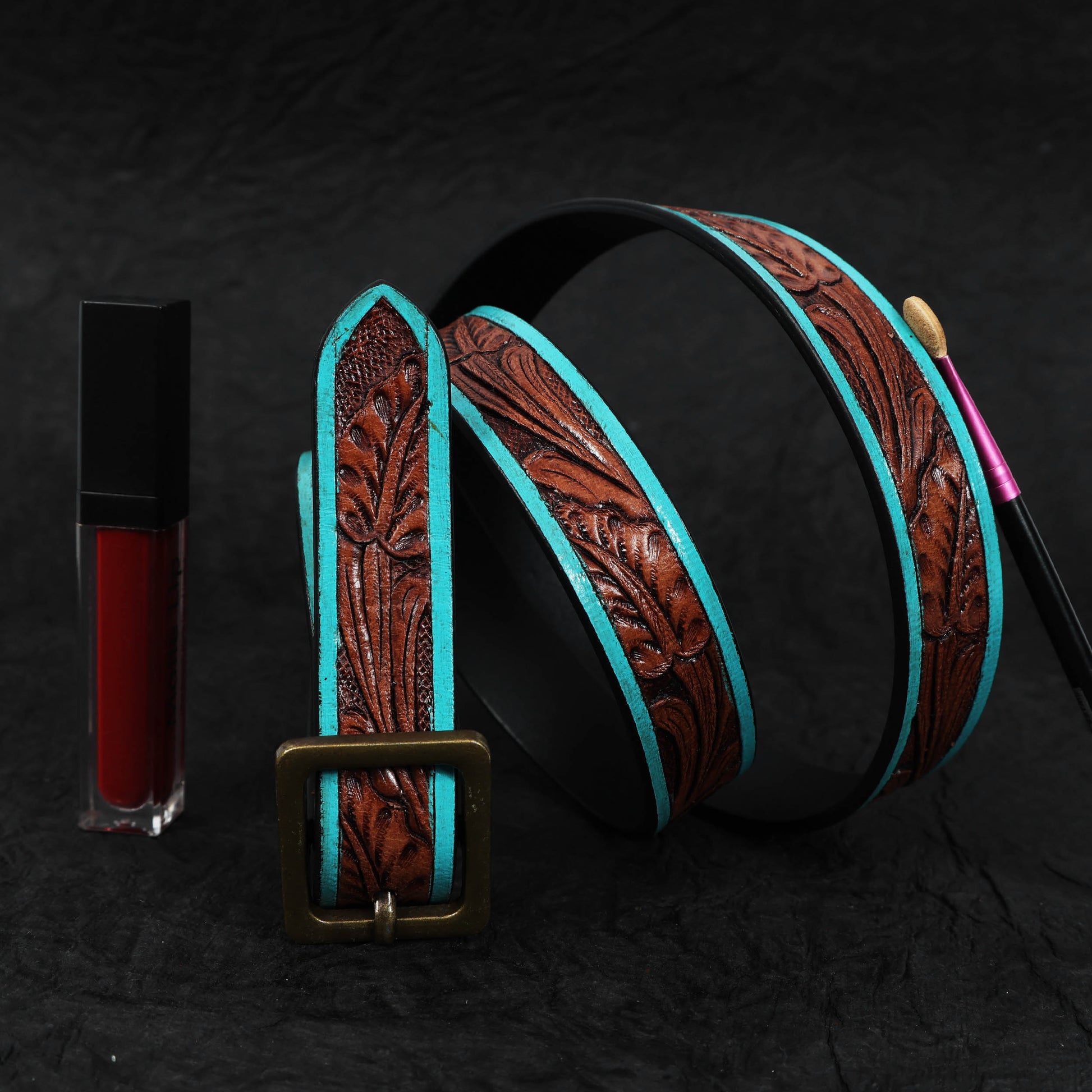 Hand-Carved Leather Belt  Stylish and Unique Handmade Design for Men and Women. LB-839