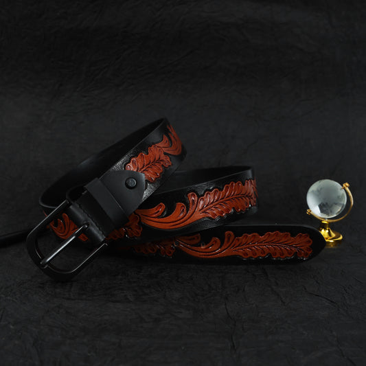 Premium Black & Brown Leather Belt with Sleek Black Buckle  Stylish & Durable. LB-855