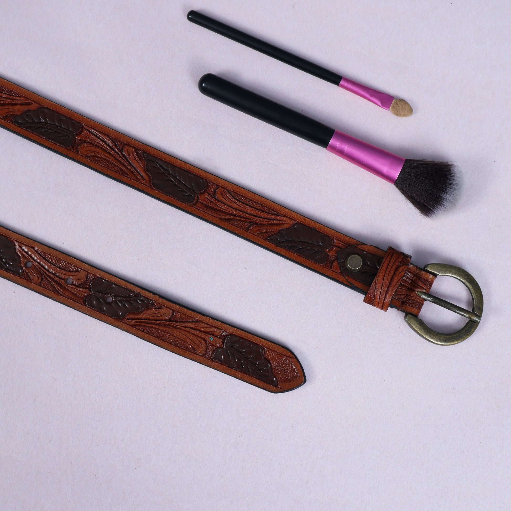 Premium Brown Leather Hand-Carved Belt  Elegant Formal Wear Accessory. LB-848