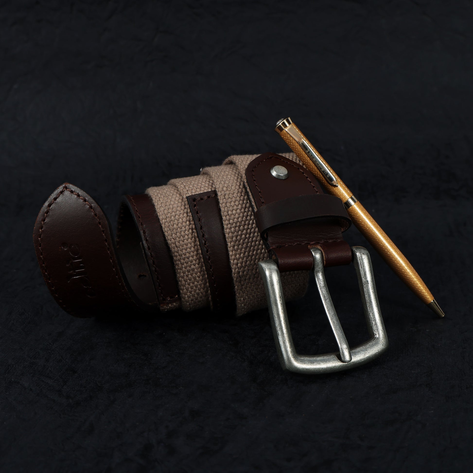 Premium  Leather Belt with Webbing  35mm Wide. LB-831