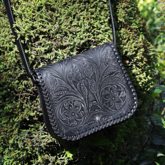 Hand-Carved Leather Sling Bag  Artisan Craftsmanship & Timeless Style. BG-1615