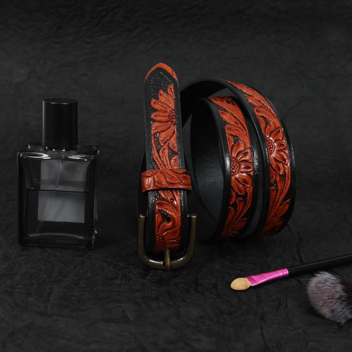 Premium Brown & Black Belt with Gold Buckle  Stylish & Durable. LB-852