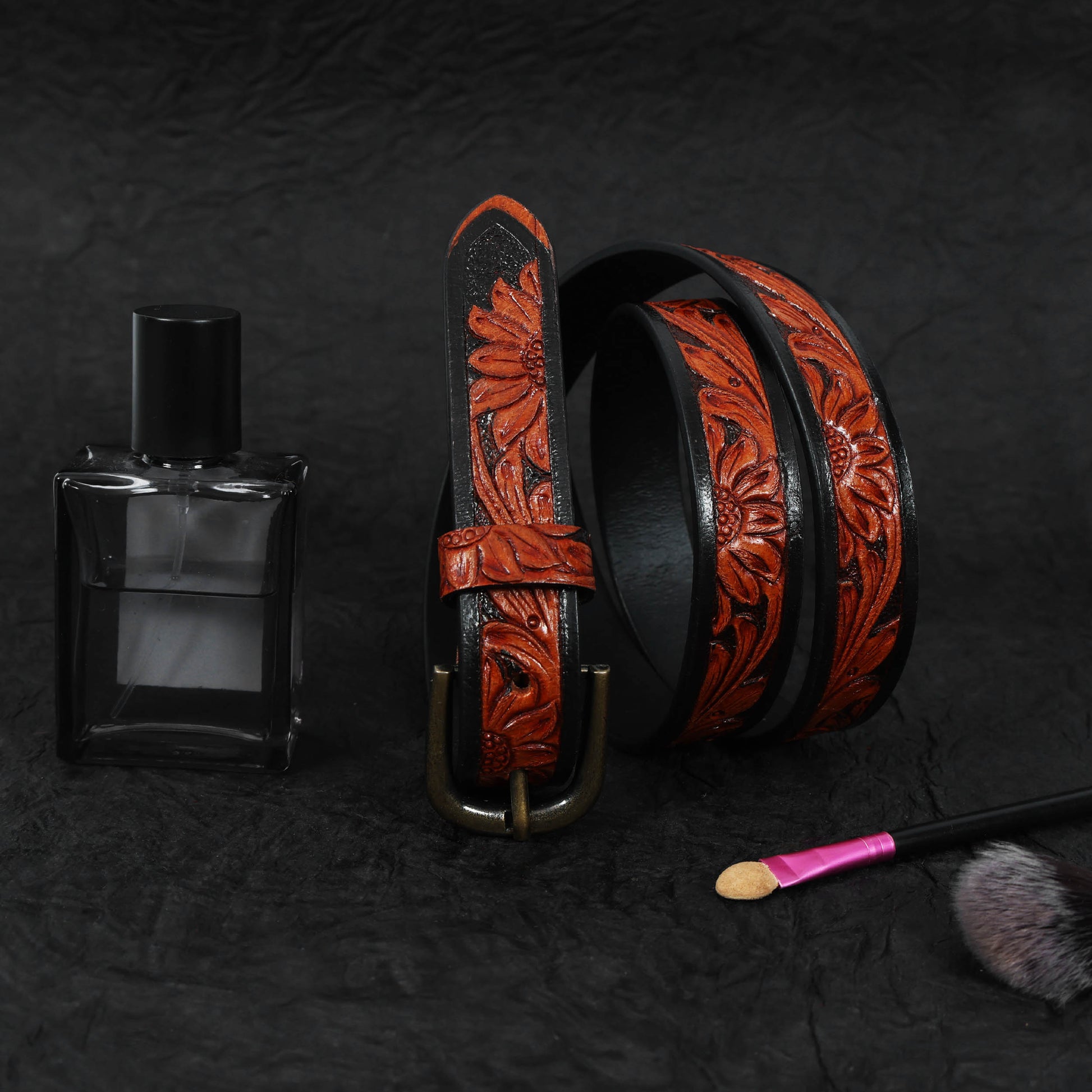 Premium Brown & Black Belt with Gold Buckle  Stylish & Durable. LB-852